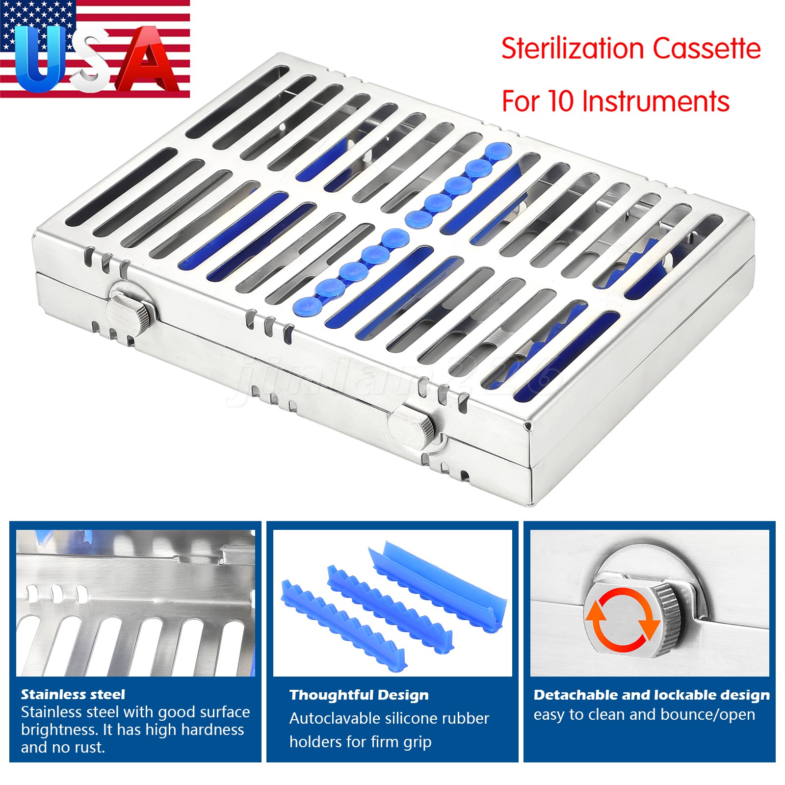 Dental 10 Instruments Sterilization Box Tool Holder Cage Cassette Rack Tray