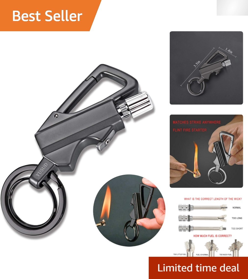 Multi-Function Black Flint Fire Starter Keychain - Ideal for Camping & Hiking