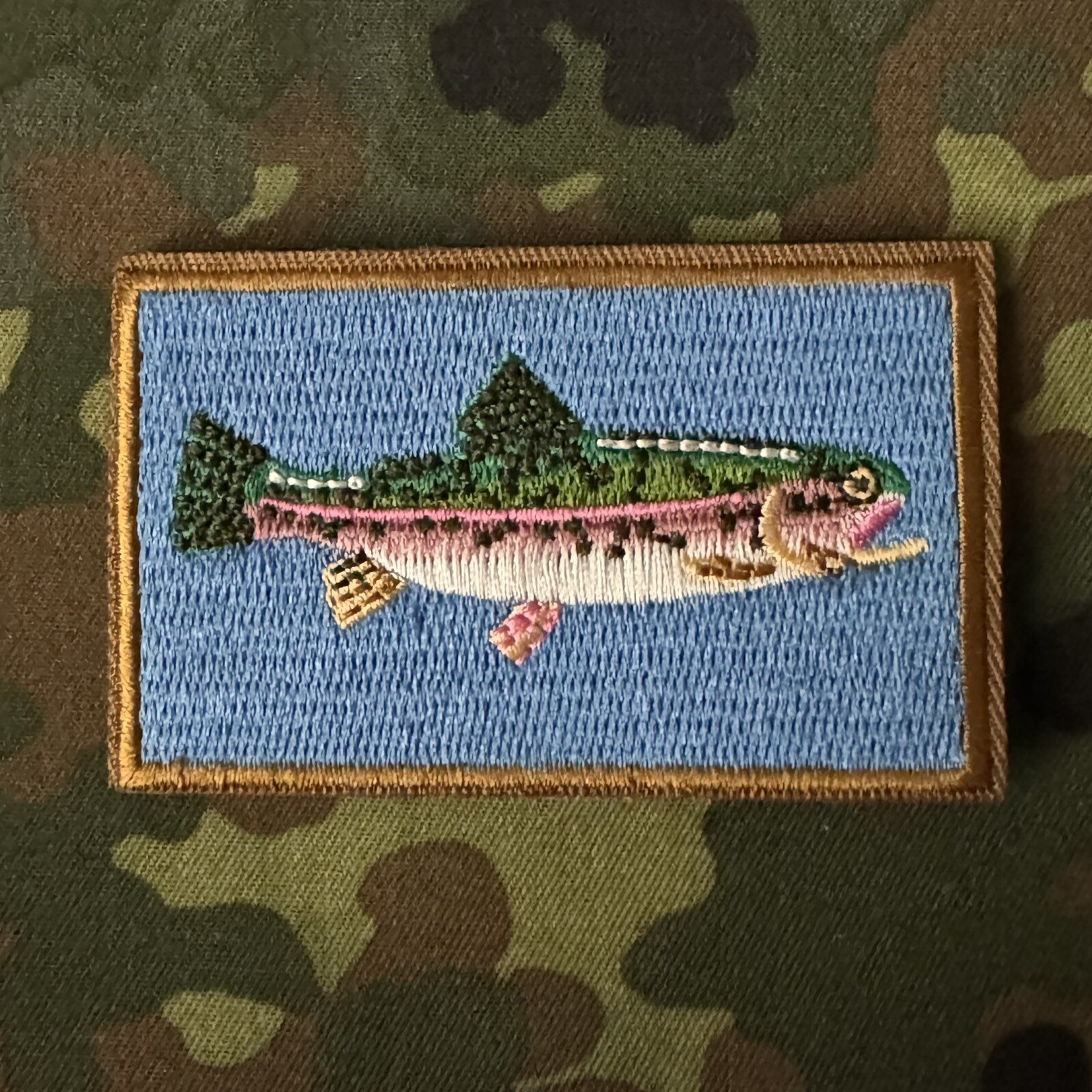 RIVER TROUT Embroidered Morale Patch Hook/Loop Back FRESHWATER FISHING ANGLER