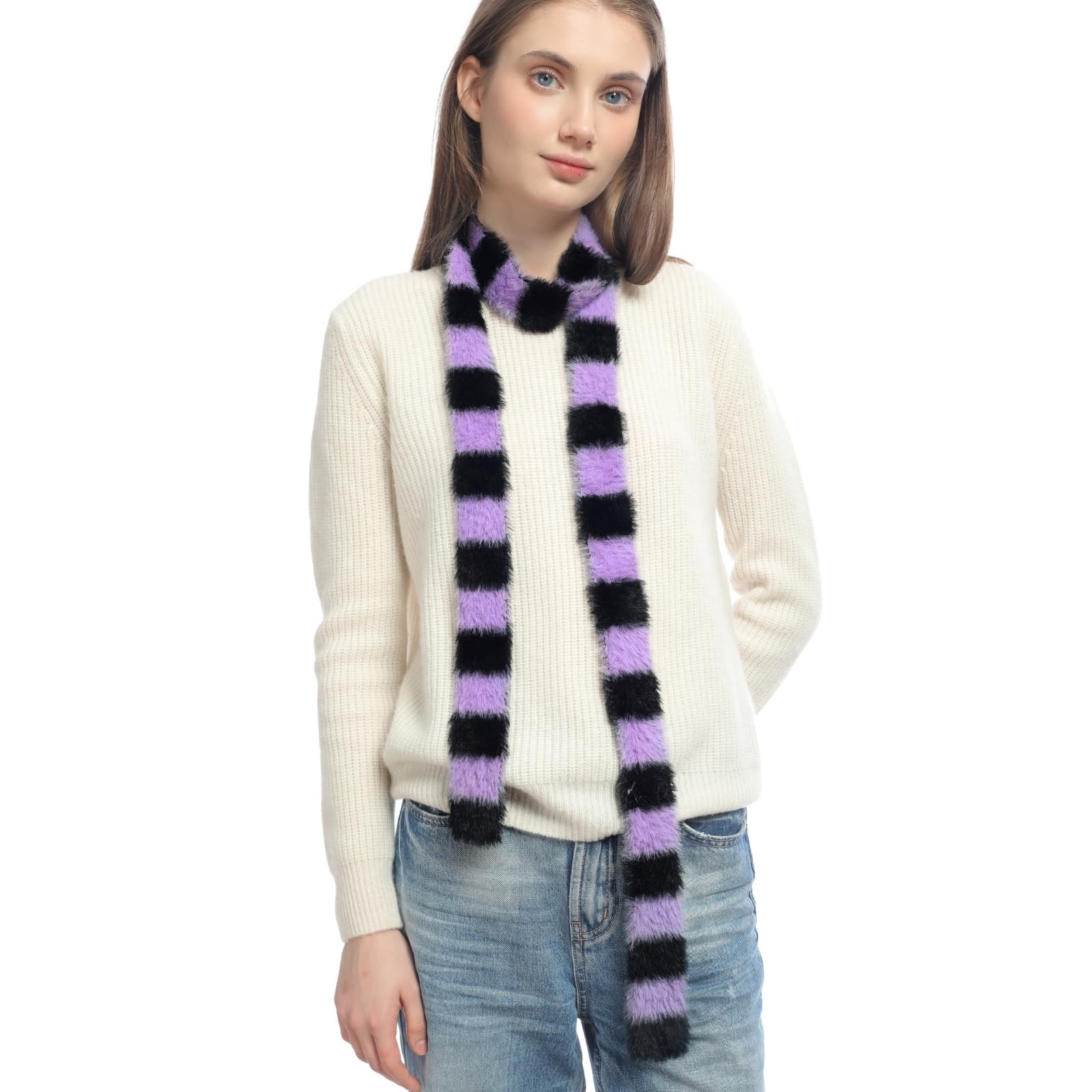 Skinny Scarf Neckerchief Knit Striped Women Fashion Cute Spring Fall Winter