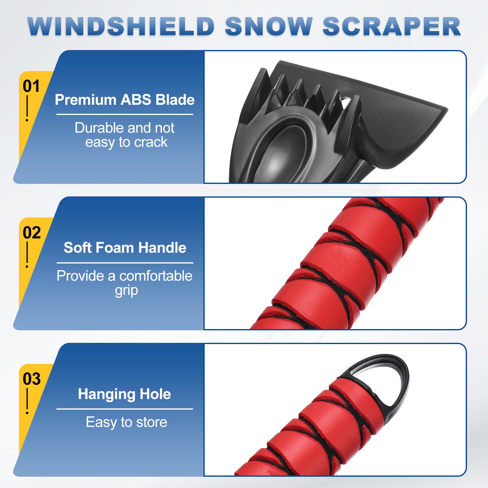 Car ice scraper 30x10 cm, defrost tool, red