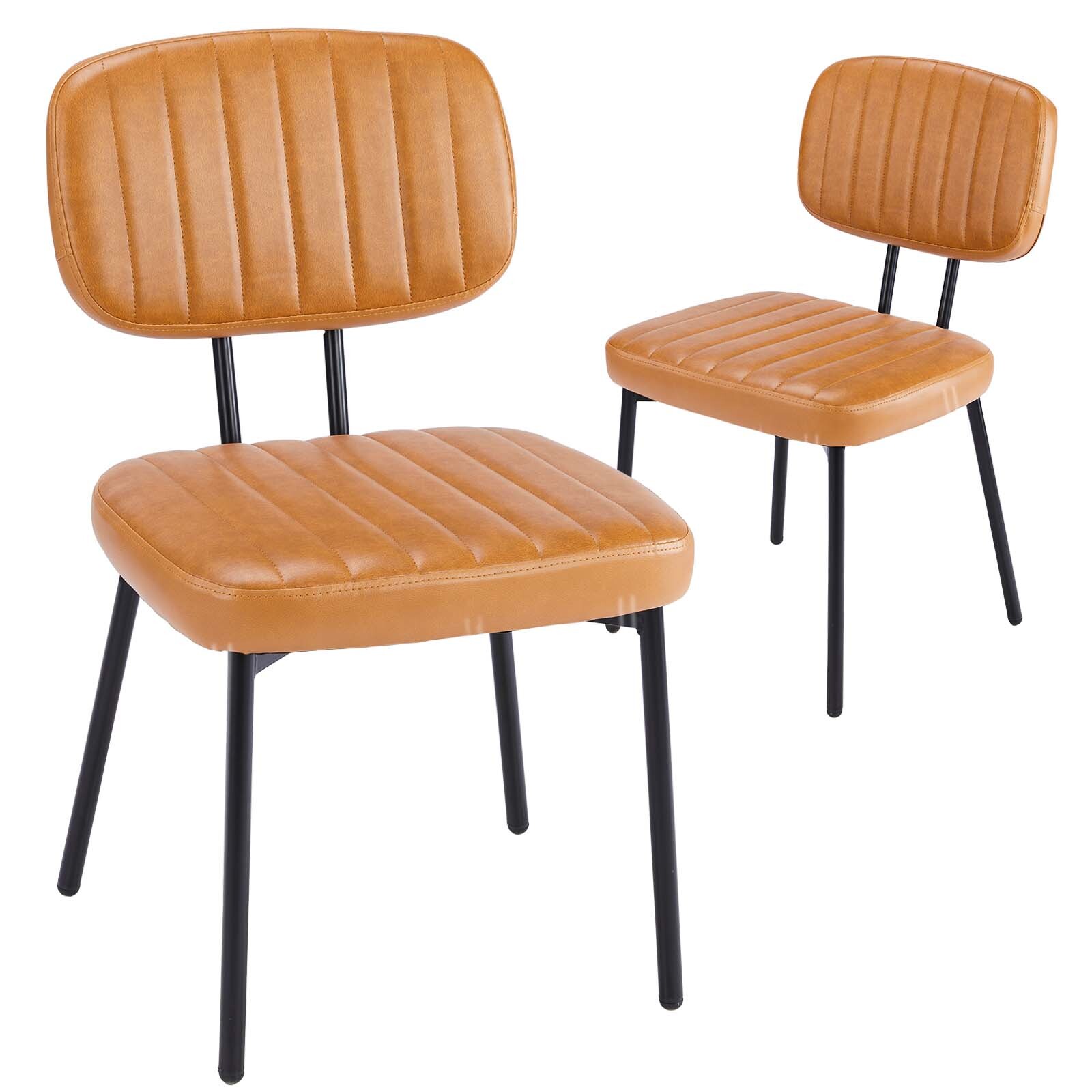 Set of 2 Upholstered Mid Century Modern Dining Chairs, Faux Leather Cushion Seat
