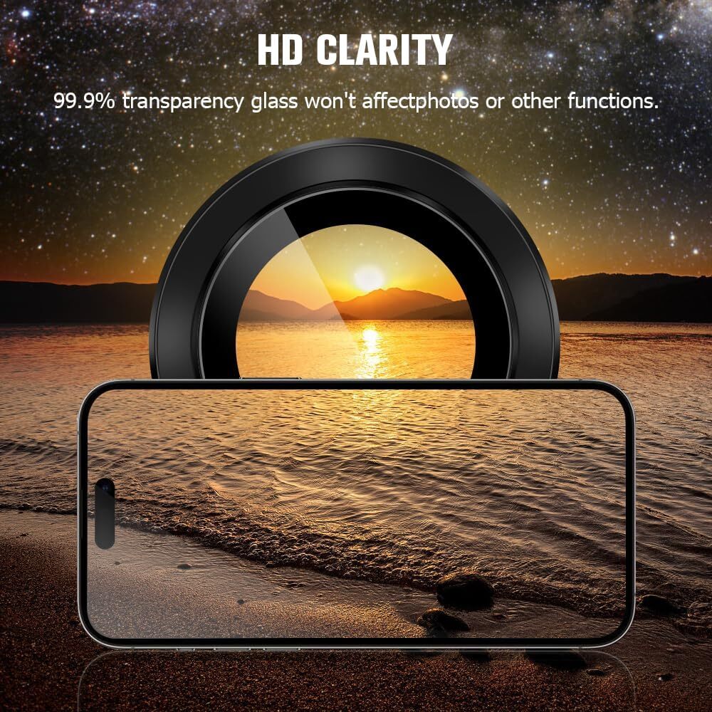 For iPhone 16 15 Pro Max Plus Metal Ring Tempered Glass HD Camera Lens Protector