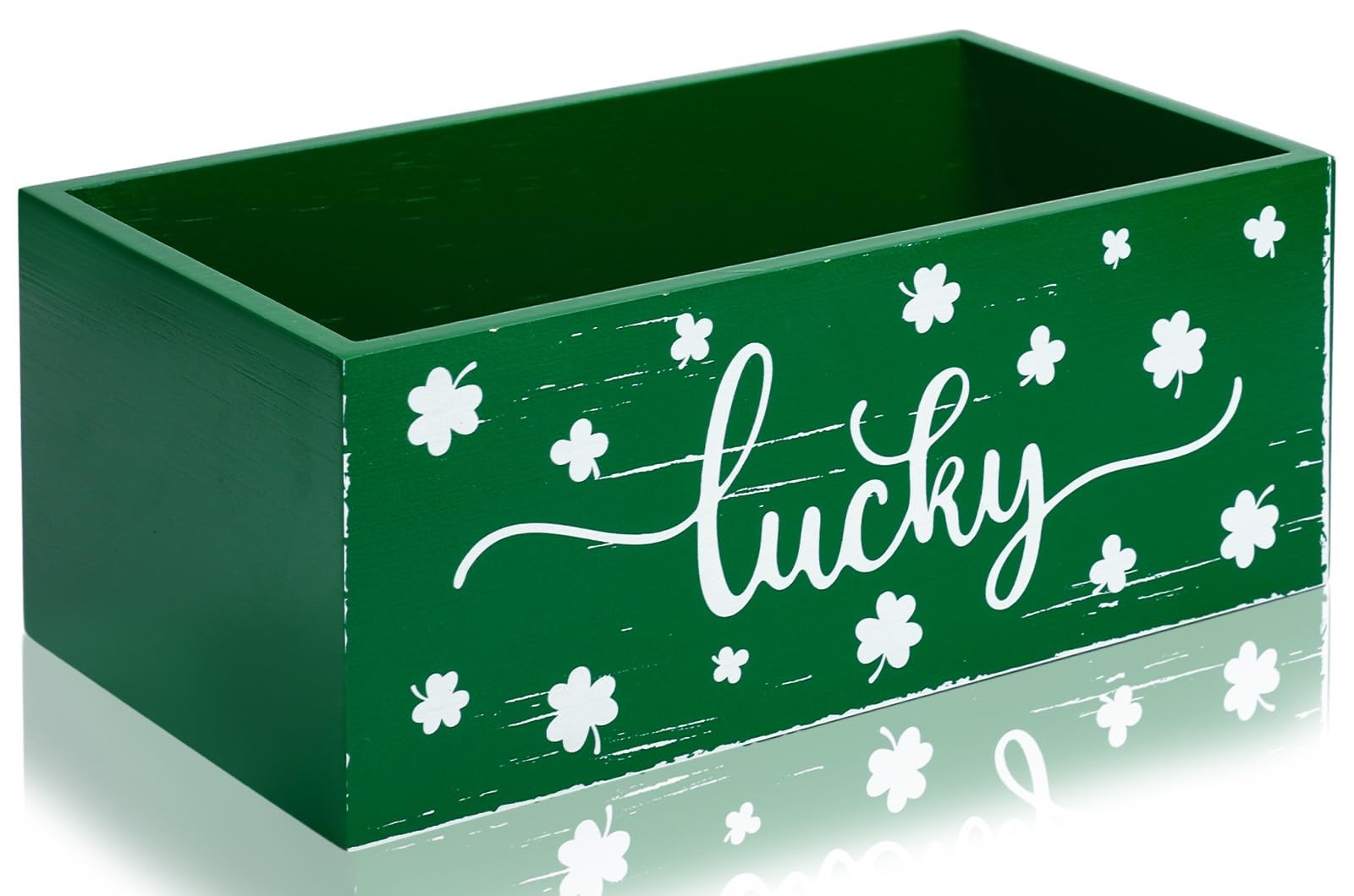 St. Patrick' s Day Candy Bowl Wooden Serving Bowl Green Shamrock Lucky Clover Ca