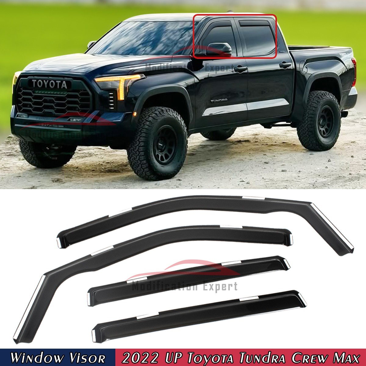 For 2022-2026 Toyota Tundra Crew Max In-Channel Rain Guards Window Visors Vent