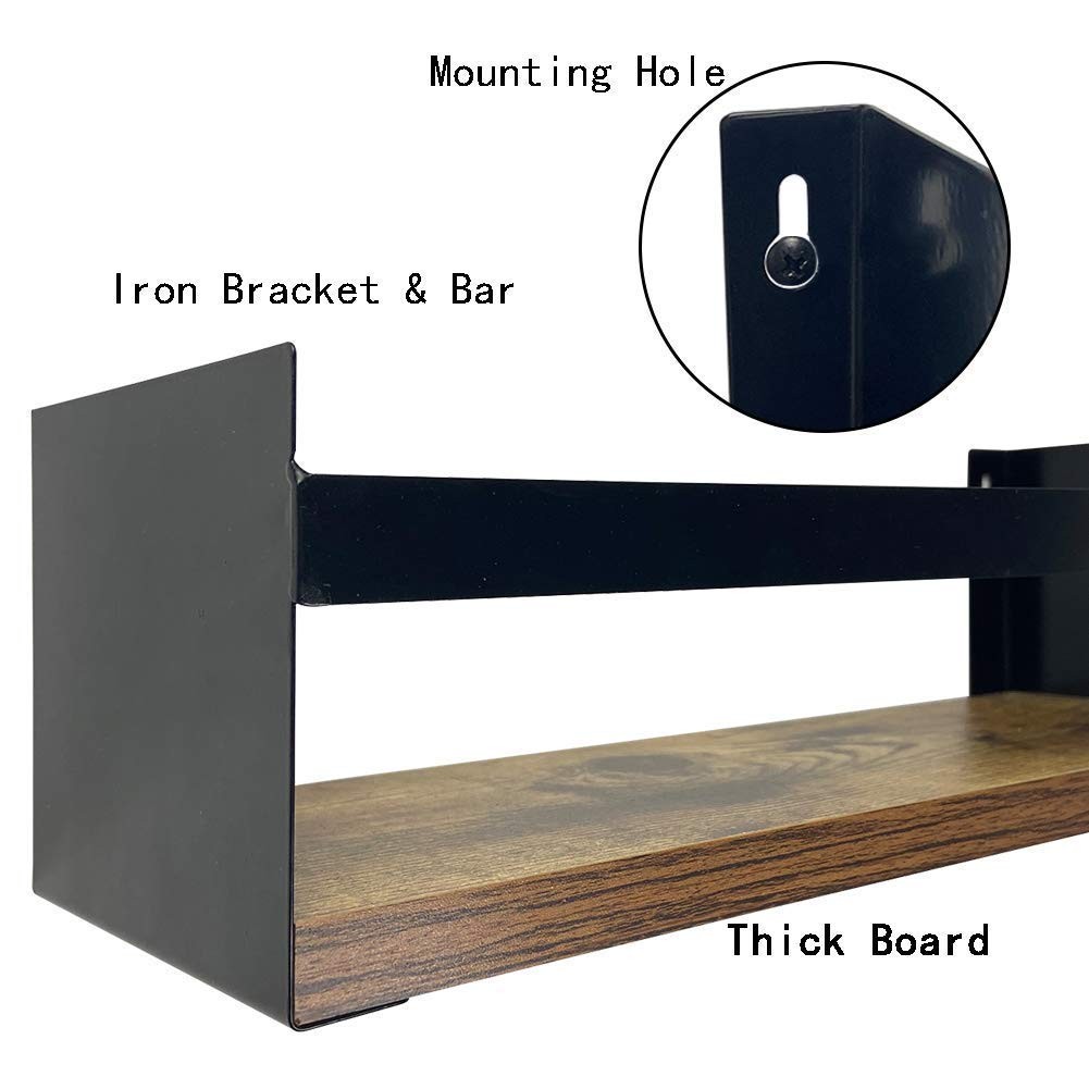 Black Floating Shelves for Wall Set of 3, Industrial Thick Wall Shelf Rack wi...