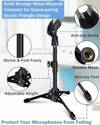 Desktop Mic Stand Tripod Foldable Portable Microphone Stand with Clip Holder