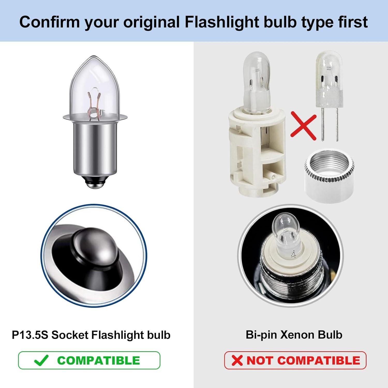 Maglite LED Bulbs DC 3V, Flashlight Replacement Bulbs for Only 2 Cells C&D Ma...