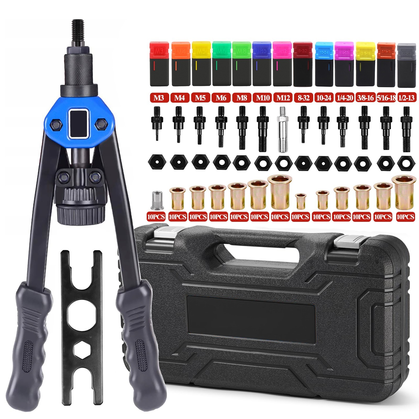 13'' Rivet Gun Kit Rivnut Thread Setting Tool Nut Setter NutSert Metric 130PCS