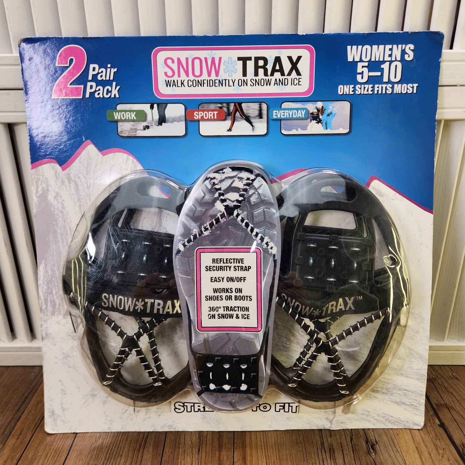 SnowTrax Women's 5-10 Ice Snow Traction Cleats 2 Pair Pack Anti Slip Shoe Spikes