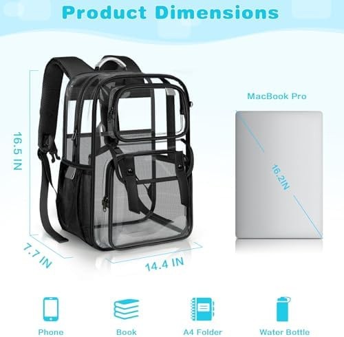 Clear Backpack Heavy Duty Transparent Bookbag, PVC See Through Backpack with ...