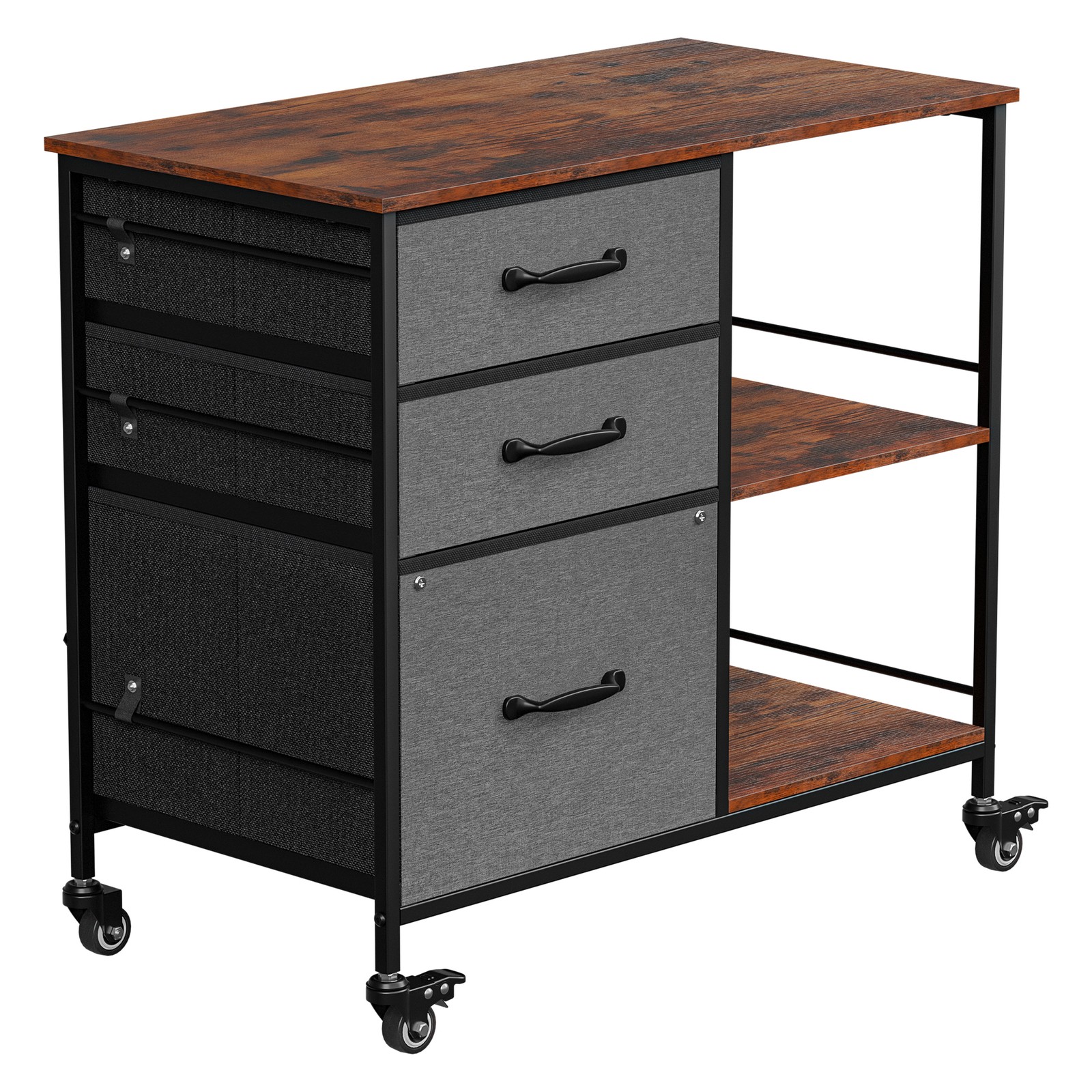 File Cabinet Rolling Printer Stand w/ Open Shelf Lateral Cabinet Dark Gray
