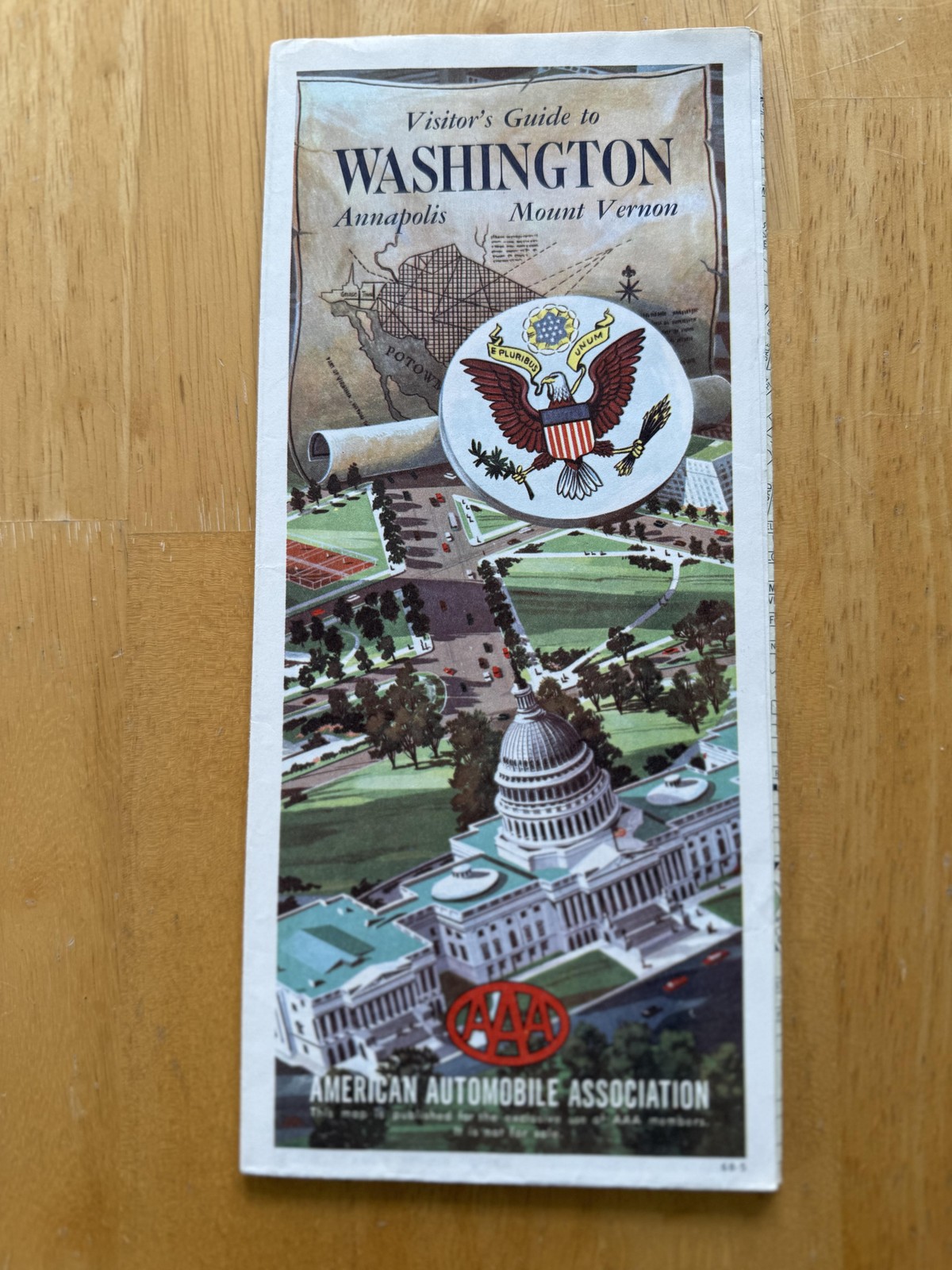 Vintage 1947 AAA Washington DC Annapolis Mount Vernon Map Folded Brochure USA