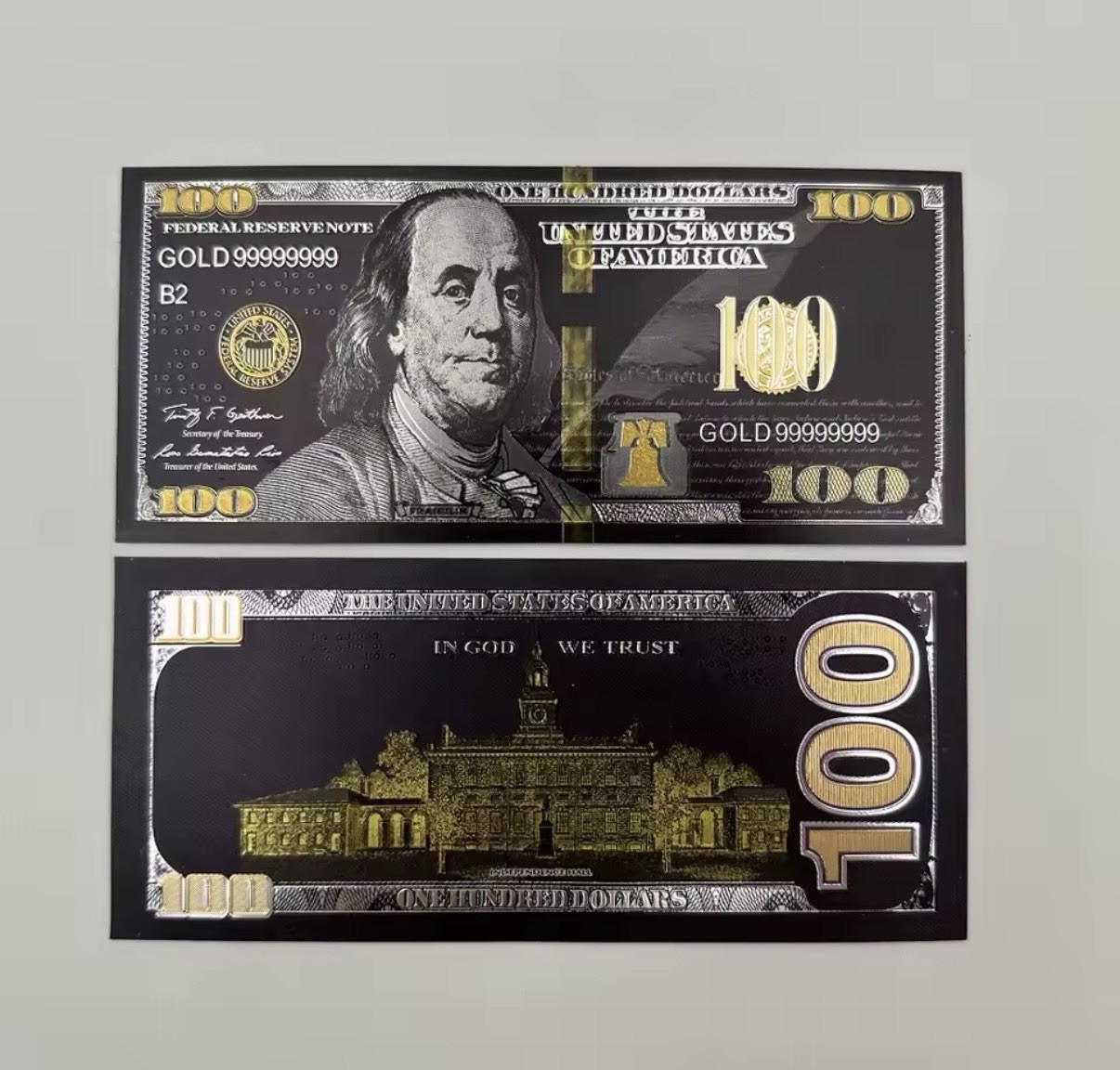 100 Dollars - Gold Banknote - Black Gold Plated - Colored - Bill
