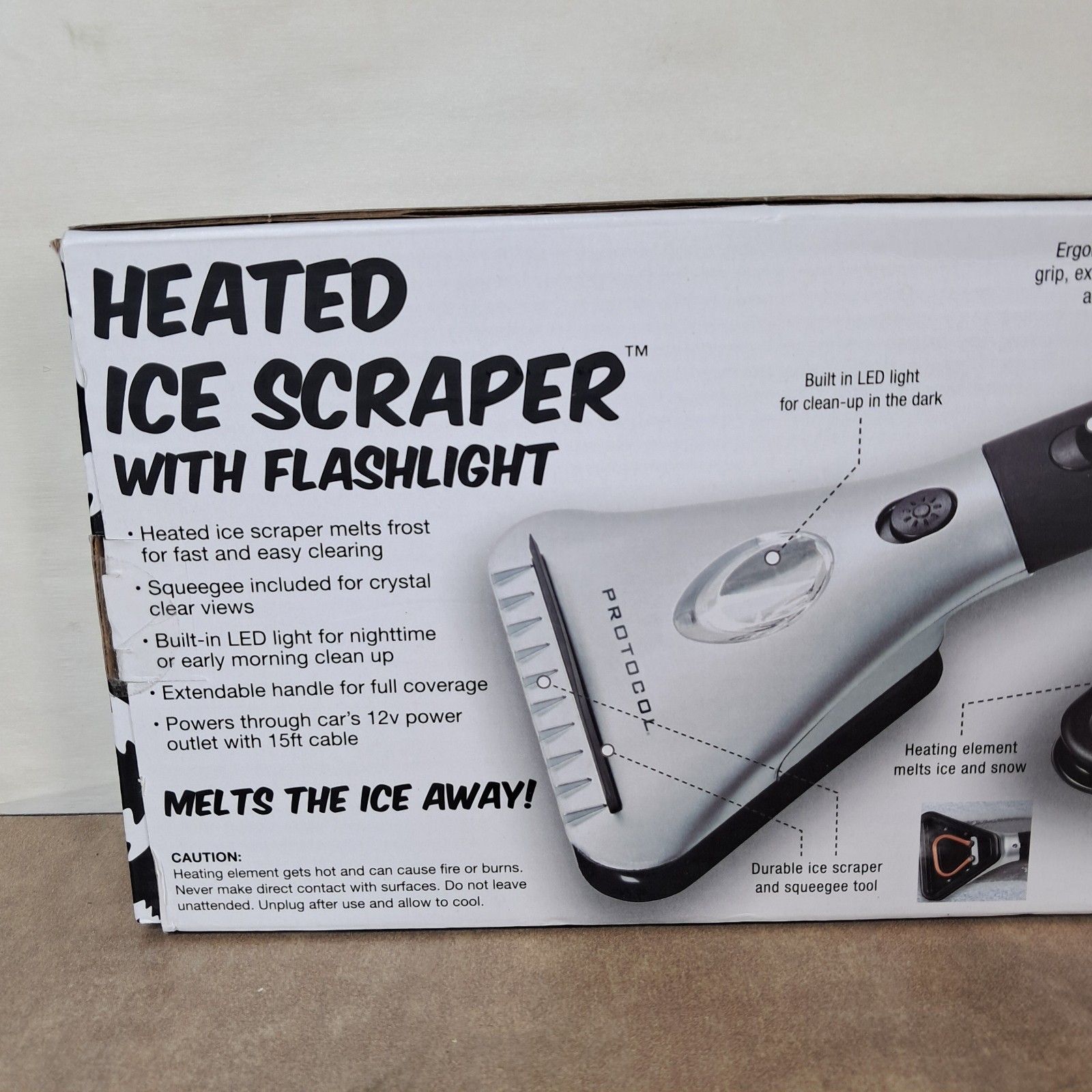 Protocol Heated Ice Scraper With Flashlight Extendable Handle 12V New