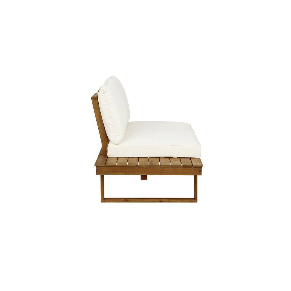 Didier Natural Brown Wood Outdoor Left-Side Loveseat with Beige Polyester Cushio