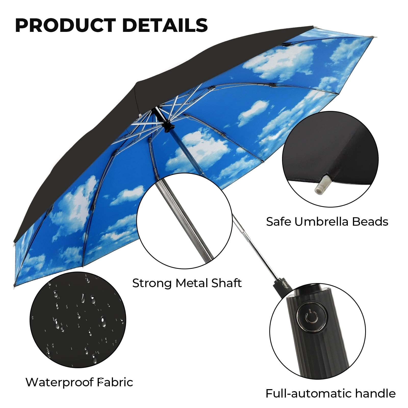 ZDSSM Compact Inverted Travel Umbrella, Automatic Open 46 Inch, High Clouds