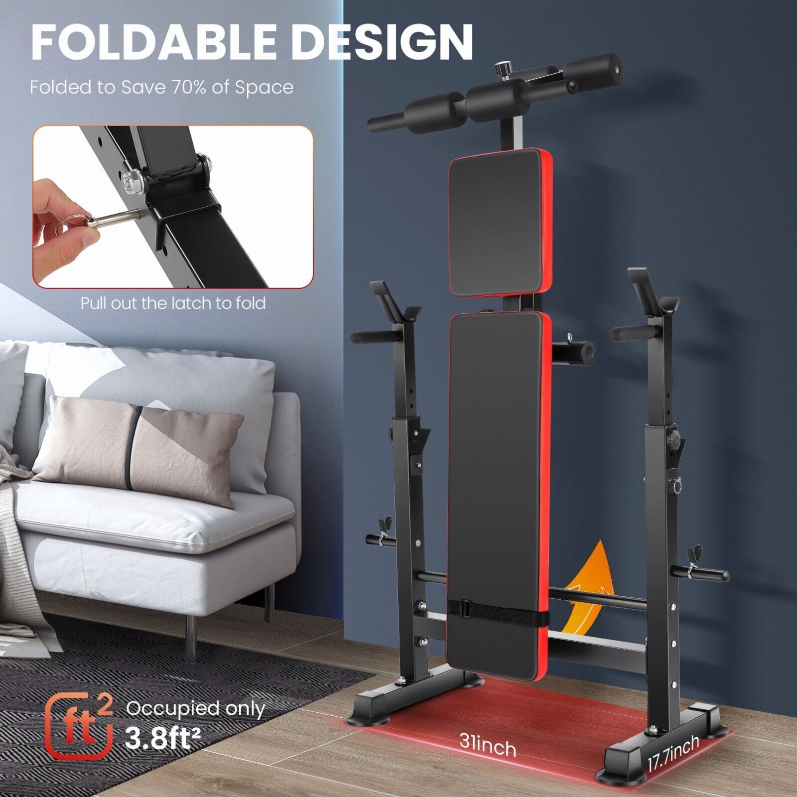 600lbs Adjustable Weight Bench Set w/Squat Barbell Rack Foldable Workout Bench⚡
