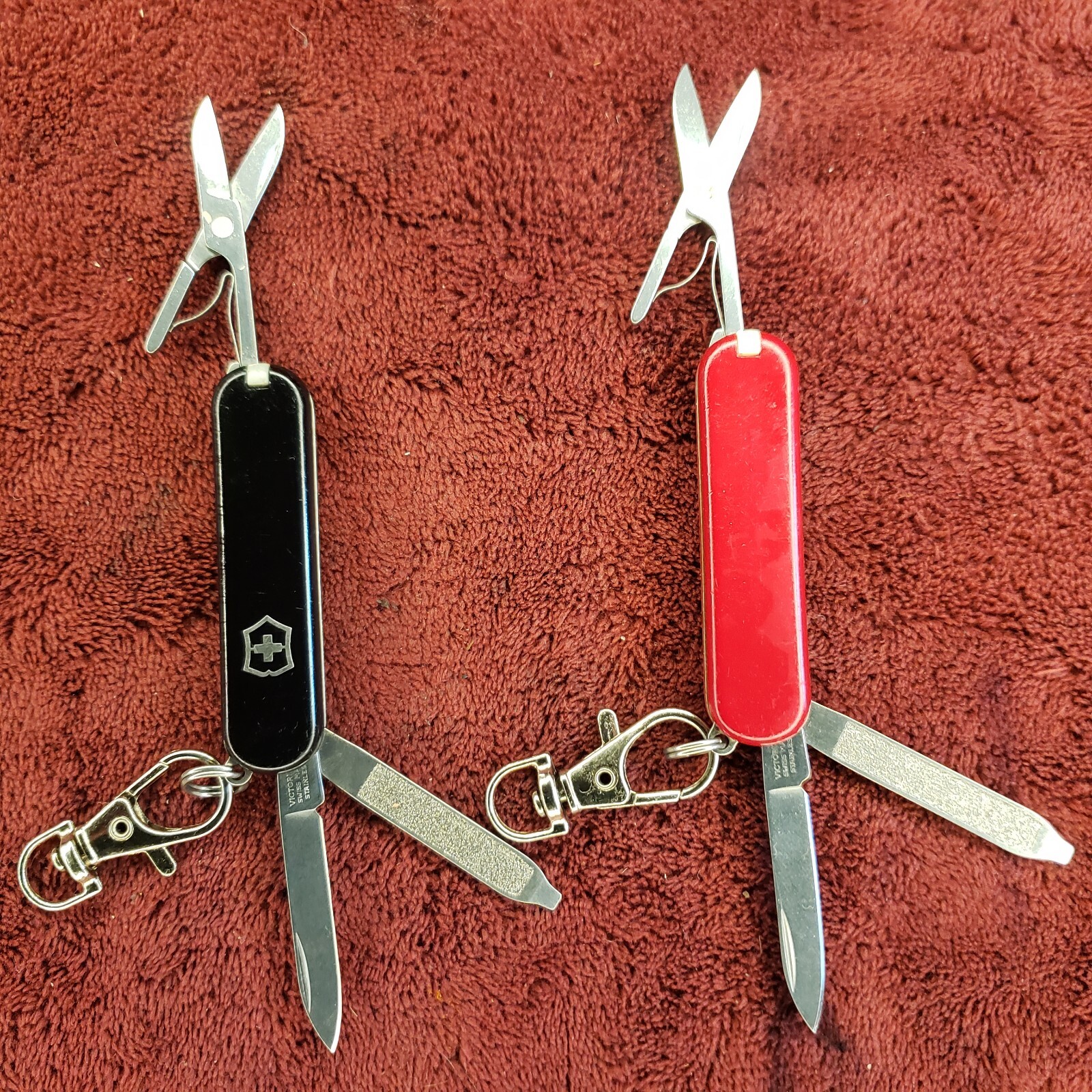 Victorinox Lot of 2, Red and Black, Swiss Army Classic Knife with Keychain