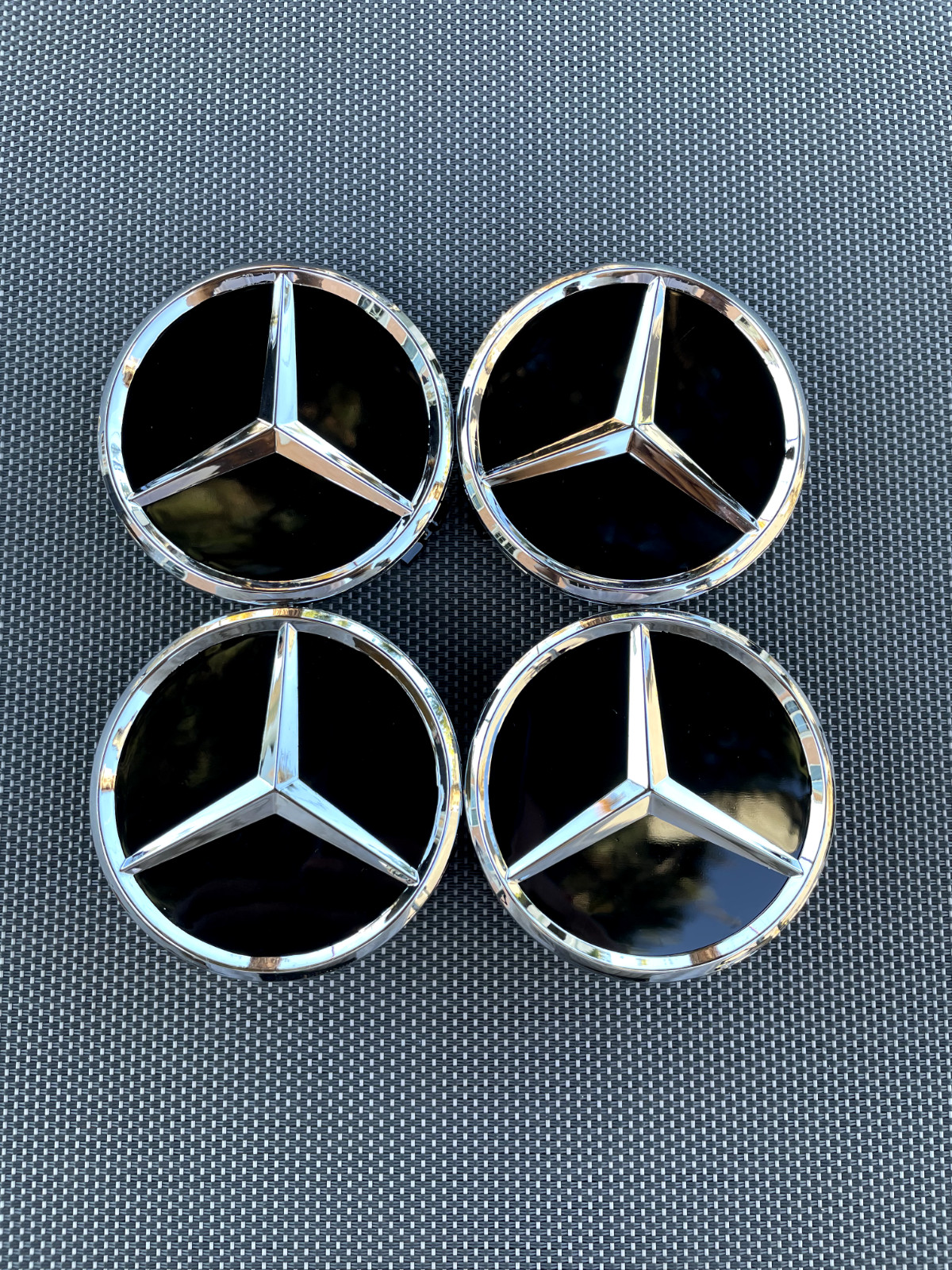 MERCEDES BENZ SET OF 4 BLACK 75 mm/2.95in Wheel Center Caps Fits Most Models