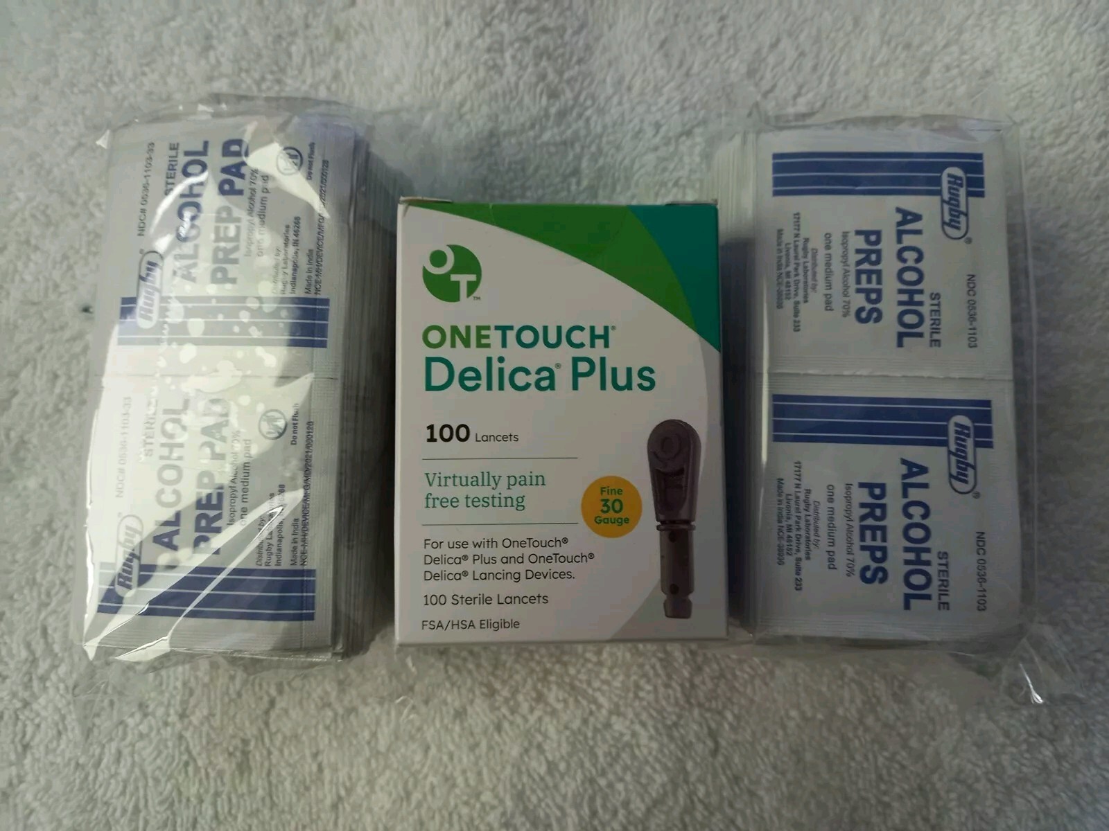 100 ONE TOUCH DELICA PLUS 30 GAUGE LANCETS & 100 ALCOHOL PREPS