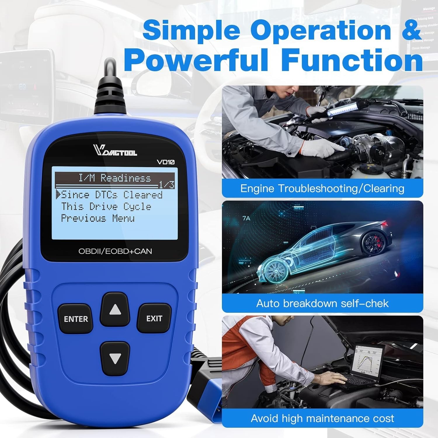 OBD2 Car Diagnostic Scanner Code Reader Engine Fault Clear Live Data I M