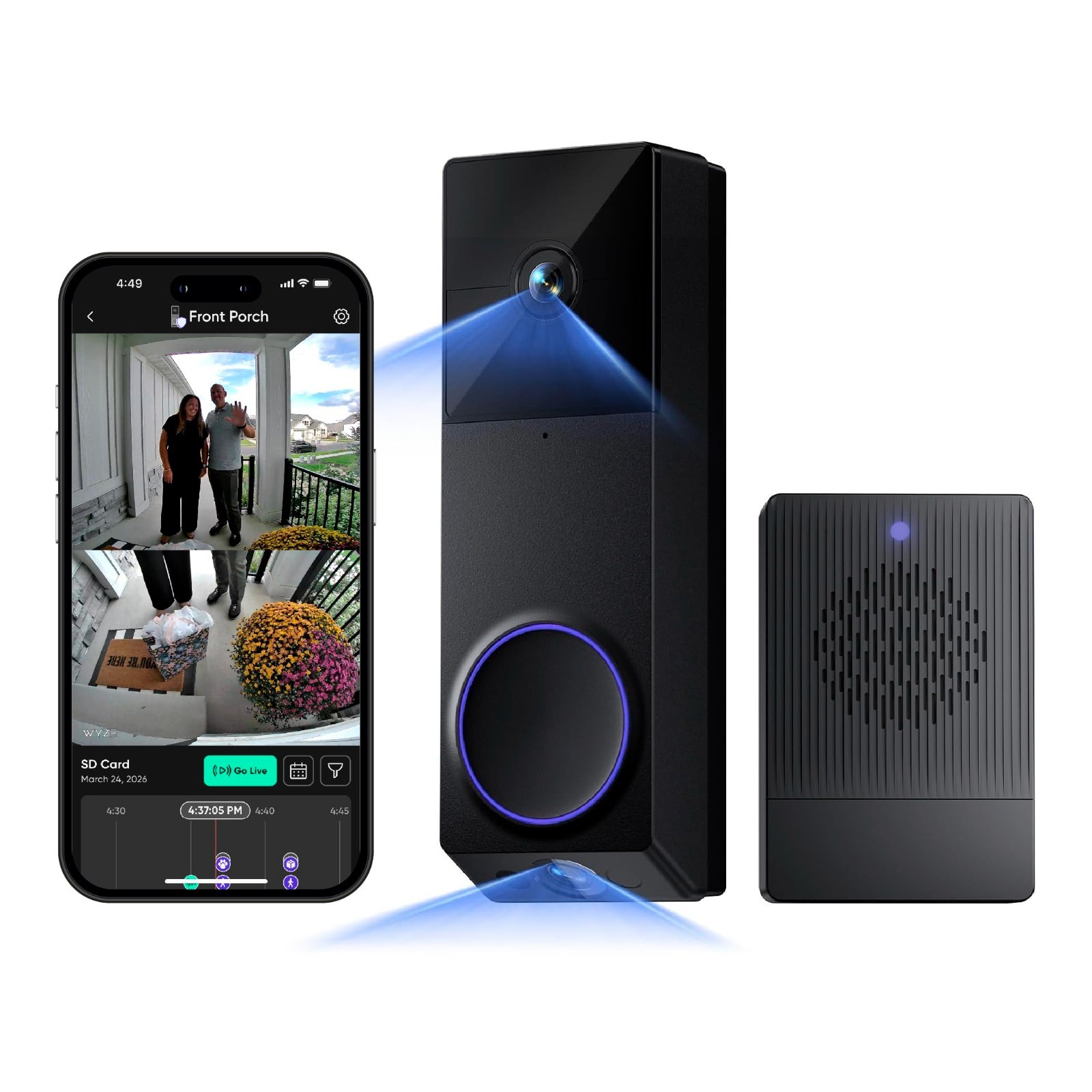 Wireless Battery Video Doorbell Camera 1536P HD WiFi Chime Included Smart Home