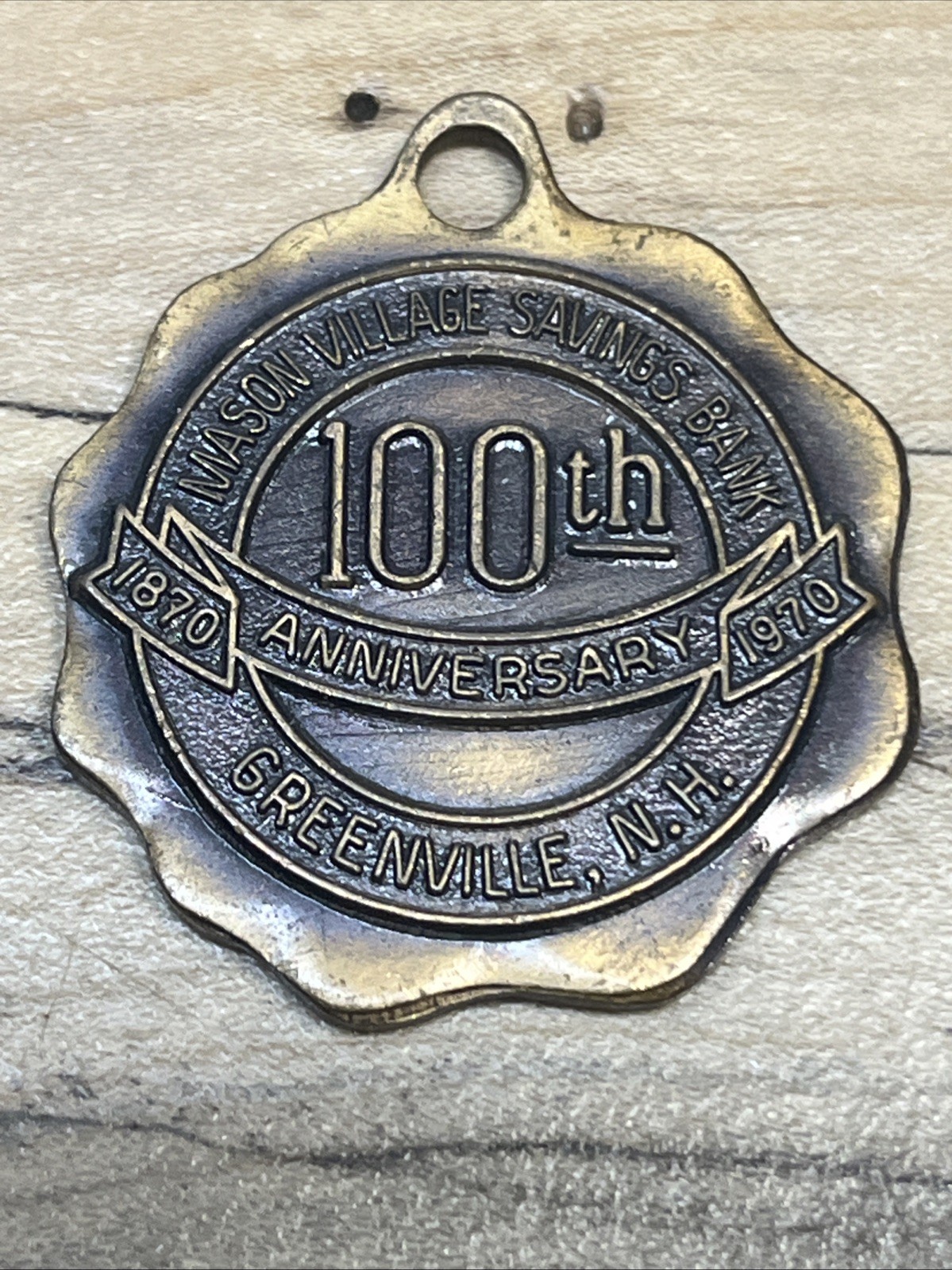 Mason Village Savings Bank Greenville, N. H. Key Fob 100th Annv.  *D107