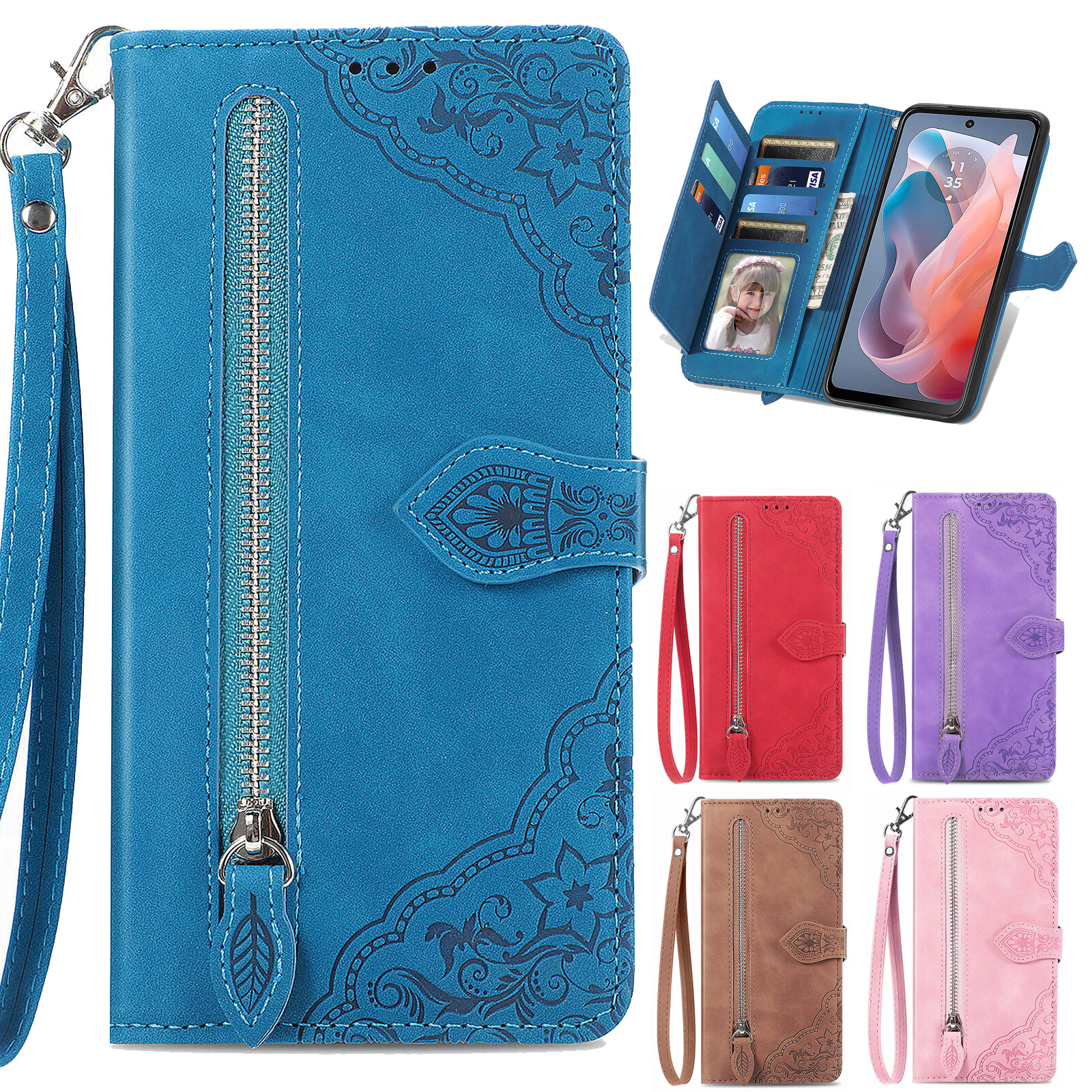For Motorola Moto G 5G/Power/Stylus 5G 2024 Magnetic Leather Zipper Wallet Case