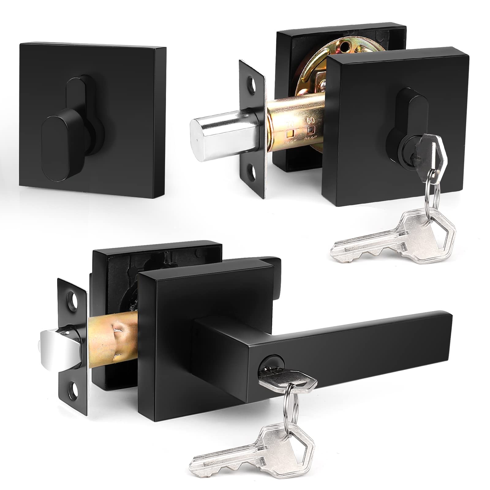 Probrico Flat Black Entry Levers Lock Sets and Single Cylinder 1 Pack,