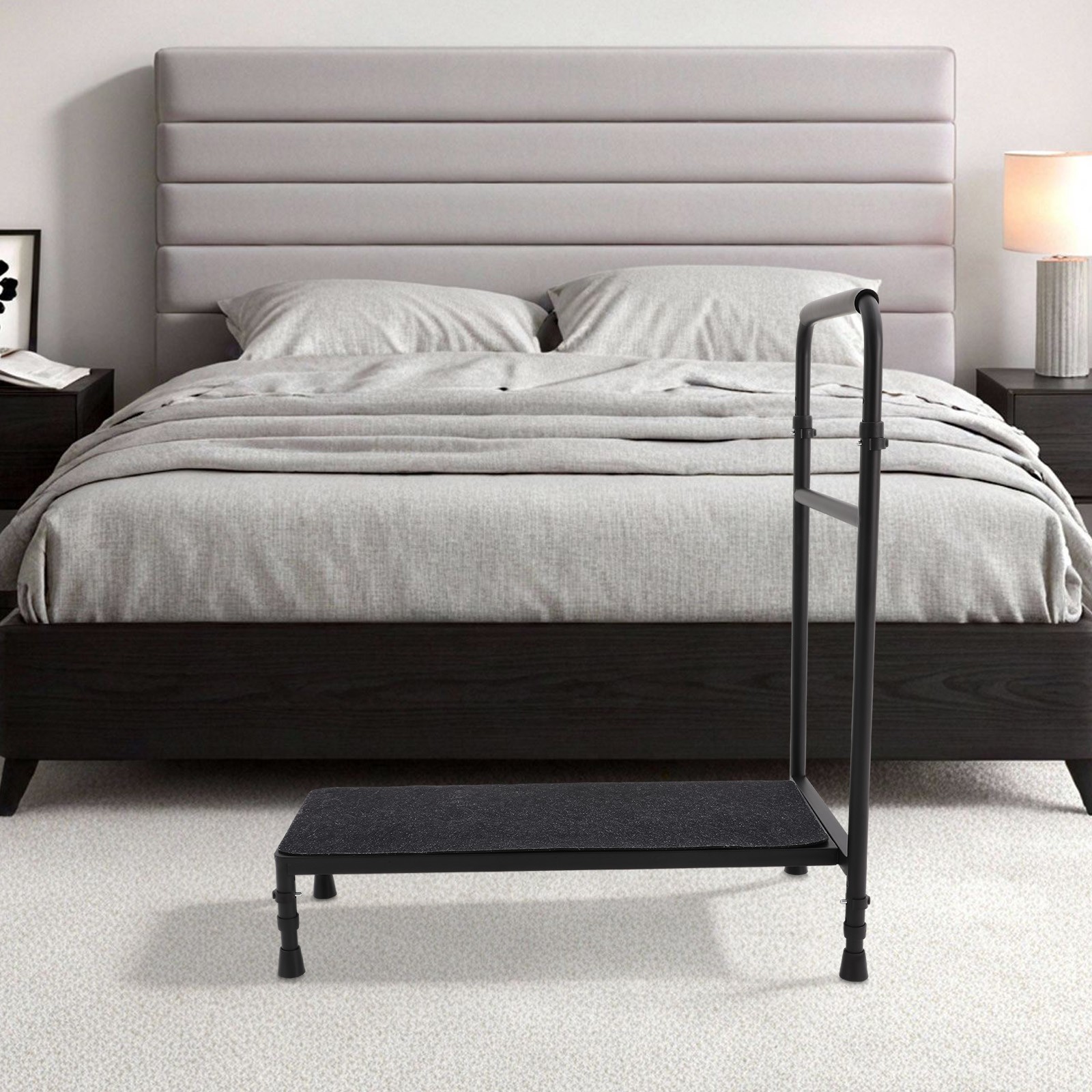 Bedside Step Stool Large Adjustable Height with Stable Assist Rail Bed Step
