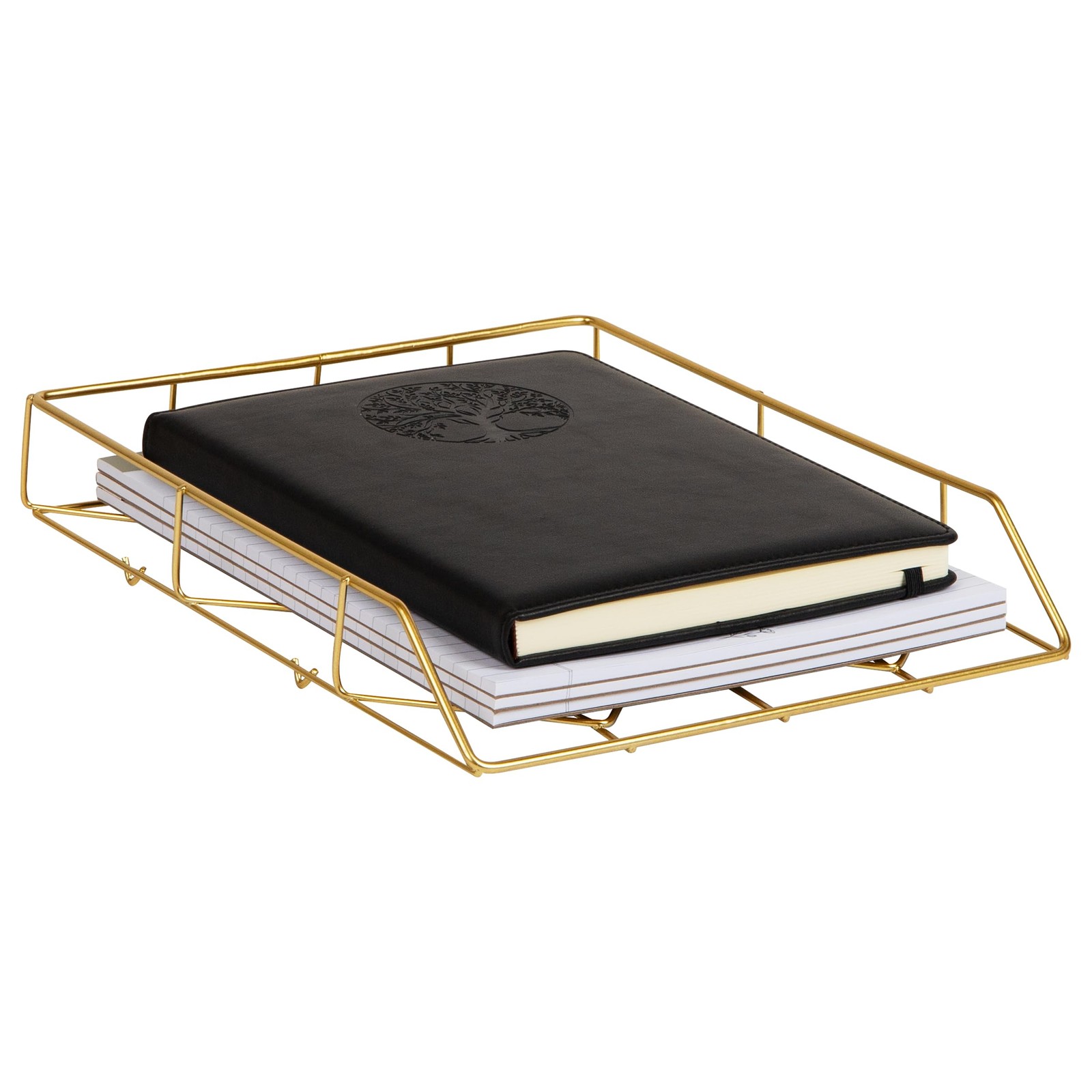 Gold Geometric Metal Paper Tray Modern Desk Organizer Documents Folders Box