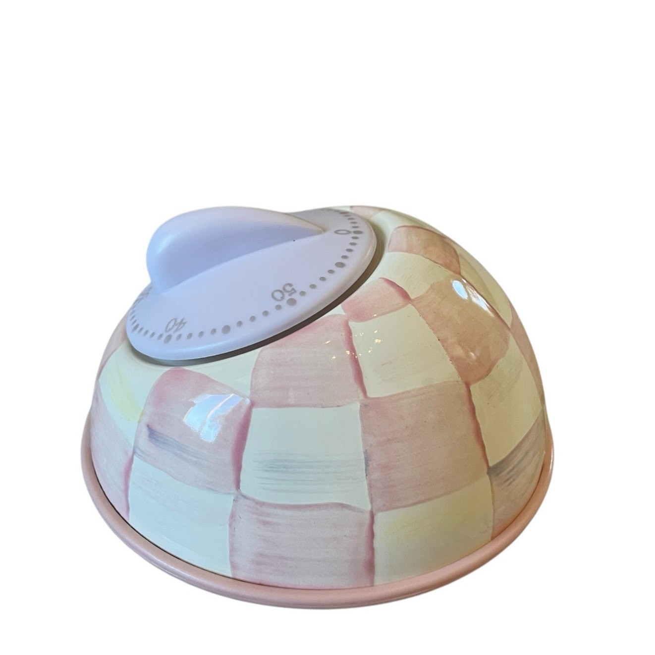 Mackenzie-Childs Rosy Check Kitchen Timer Pink & White NEW