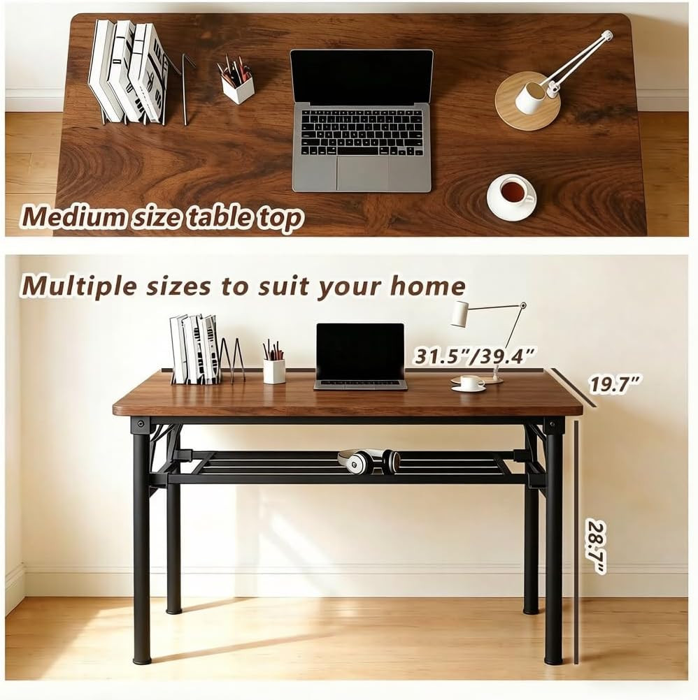 Folding Desk for Small Spaces, 39.4 Inch Foldable Computer Desk, No Assembly Req