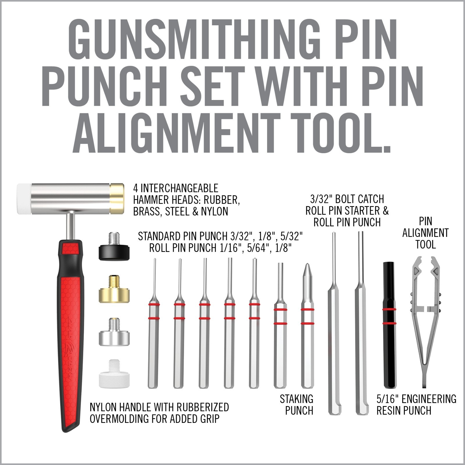 Real Avid Hammer & Long Punches Set | Includes 4 interchangeable hammer heads