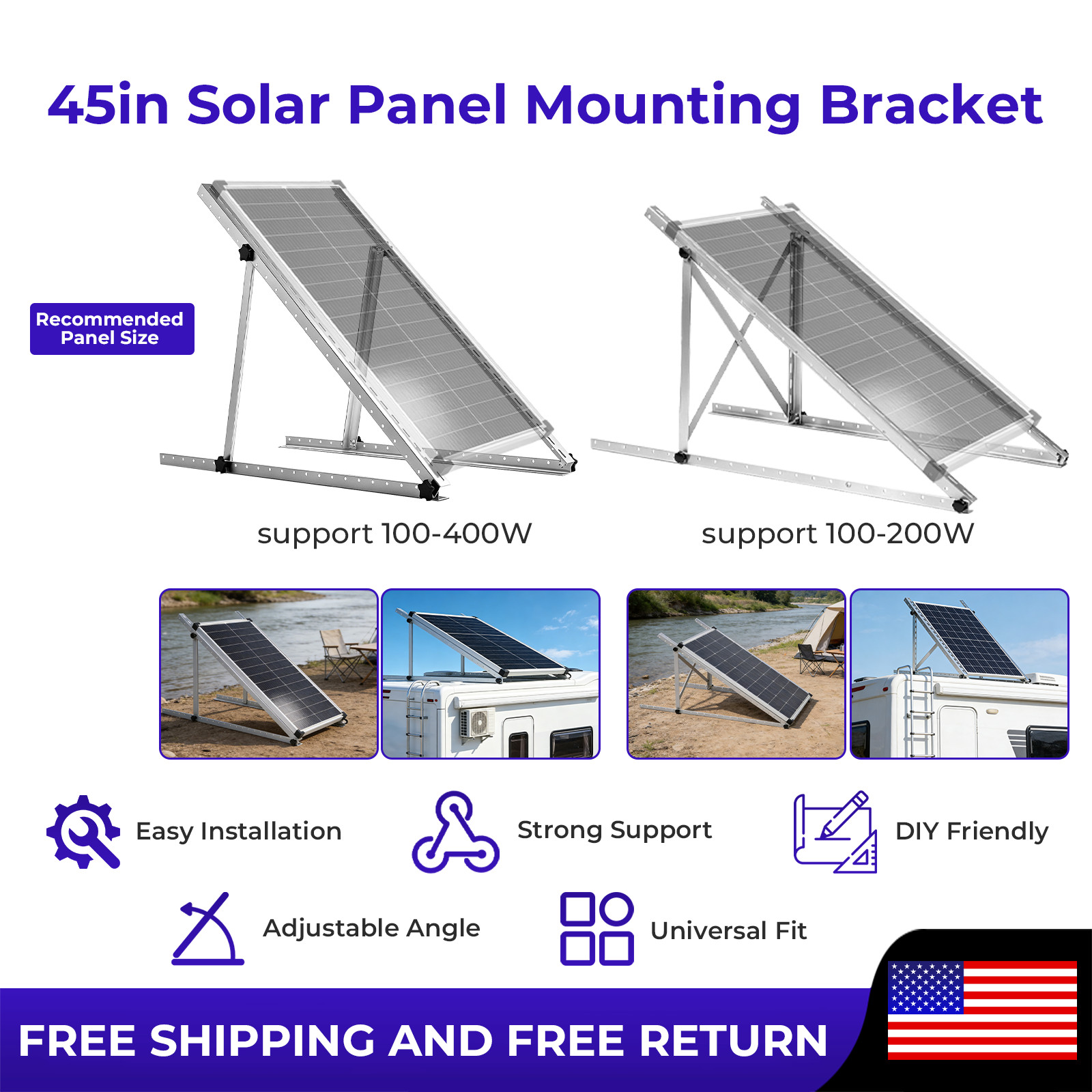 45in Solar Panel Mounting Brackets,Ground Mount,PV Mount,PV/Roof/Multifunctional