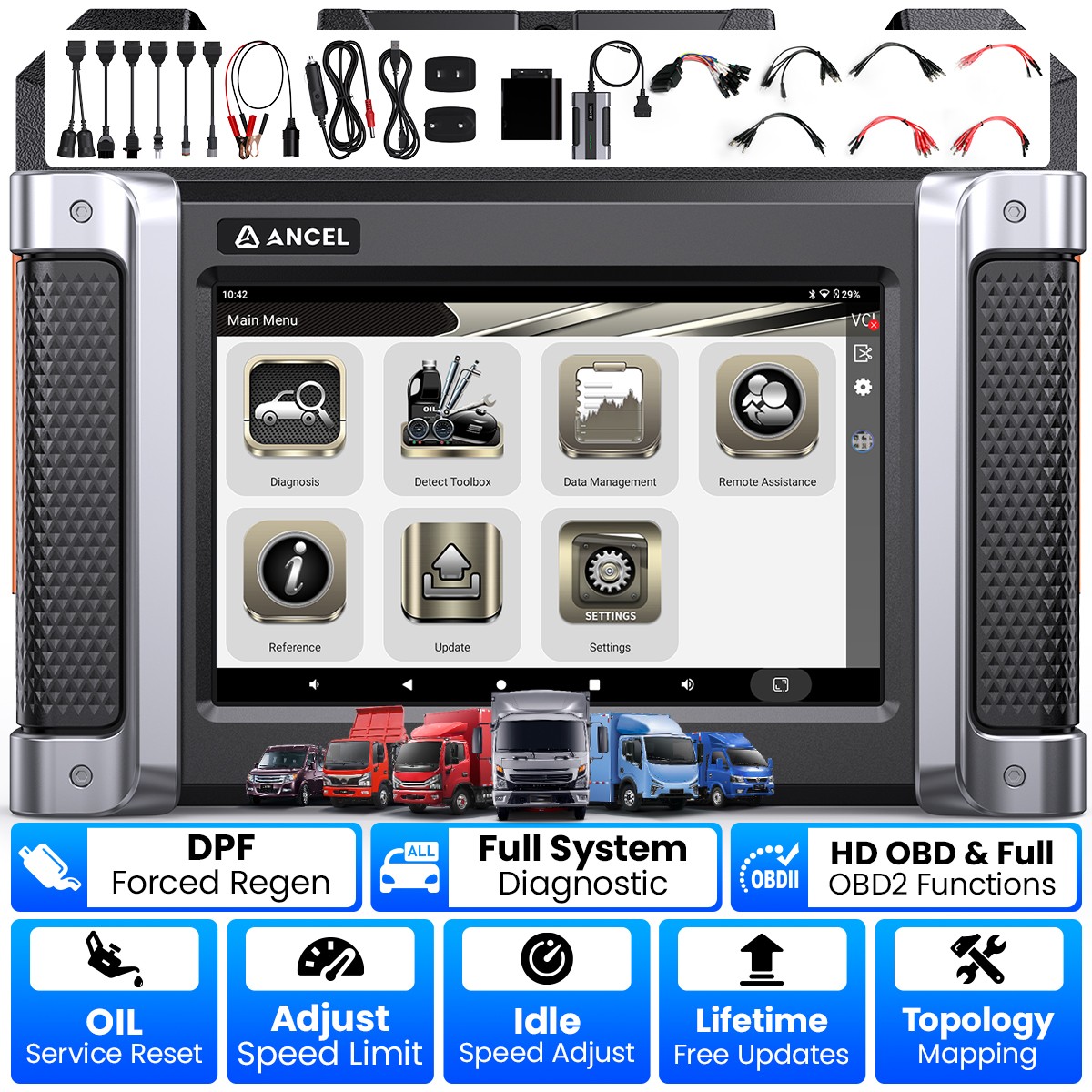 HD8000 Diesel Heavy Duty Truck Diagnostic Tool DPF Regen Idle Speed Adjust ANCEL