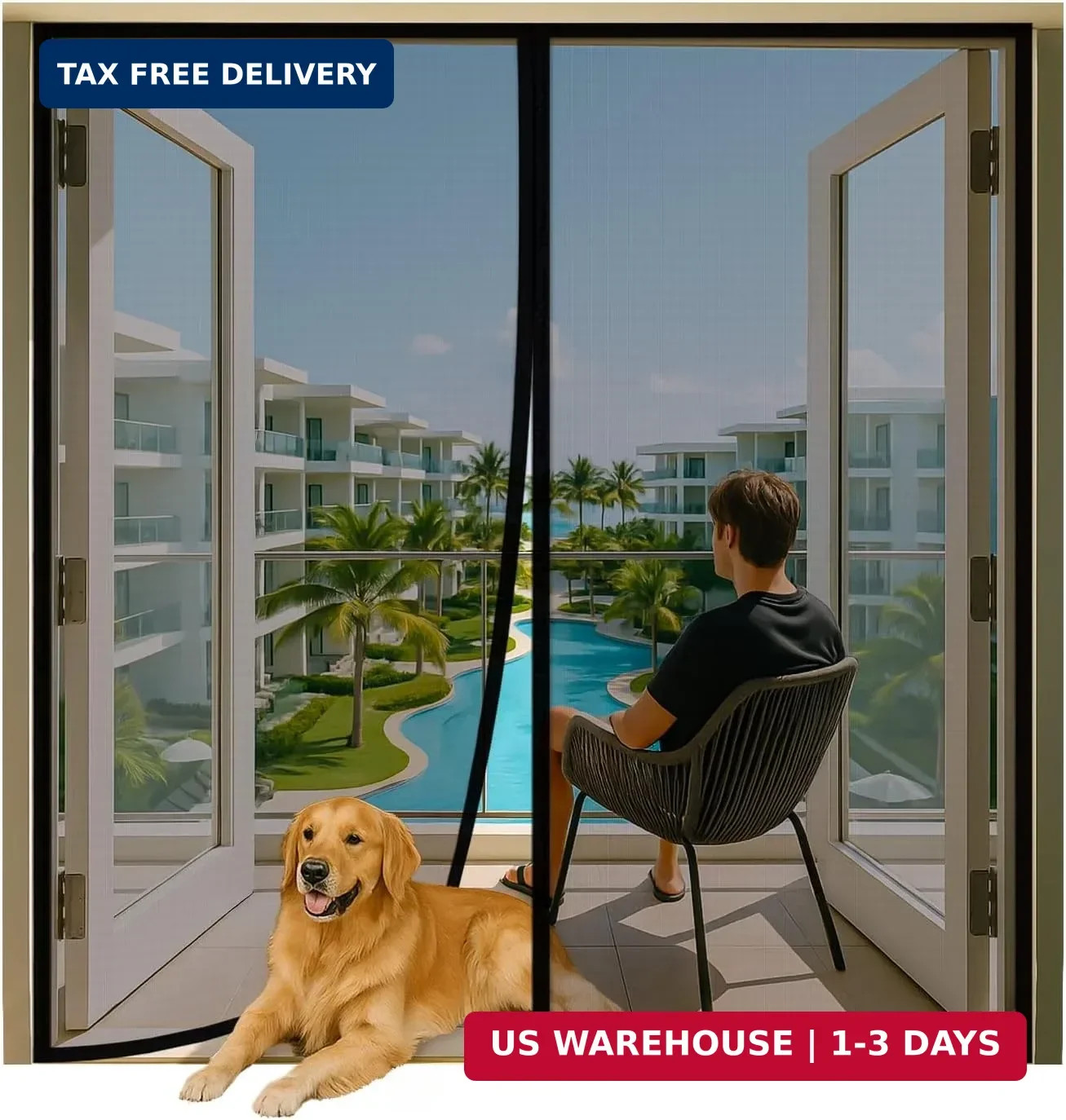 Magnetic Screen Door for 72"x80" French Door, Durable Fiberglass Double Door Scr