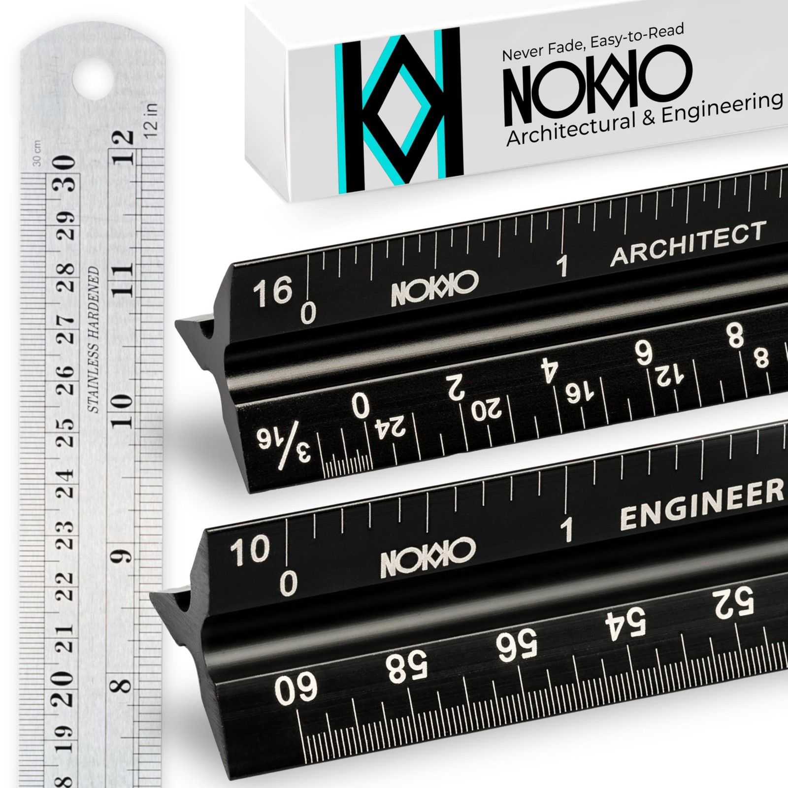 NOKKO Architectural Scale Ruler Set with Engineer Scale and Metal Ruler, 12 I...