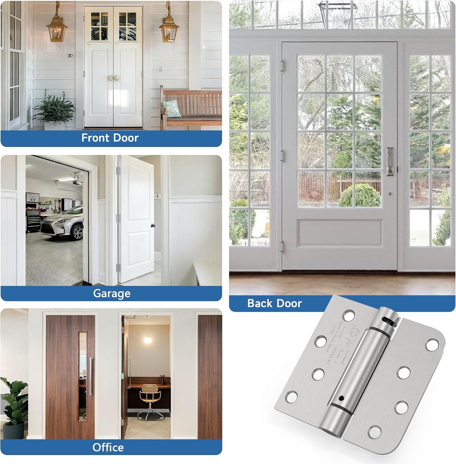 4" Self Closing Hinges, Brushed Nickel, Spring Loaded 5/8" Radius, 2-Pack