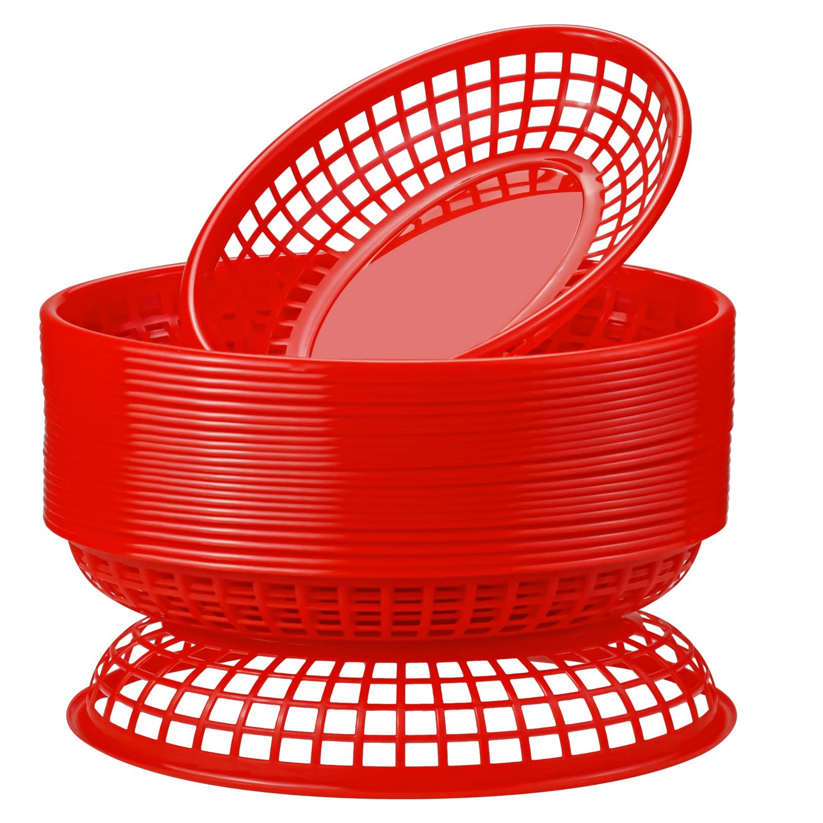 GothaBach 24 Pack Fast Food Baskets, Plastic Restaurant Red