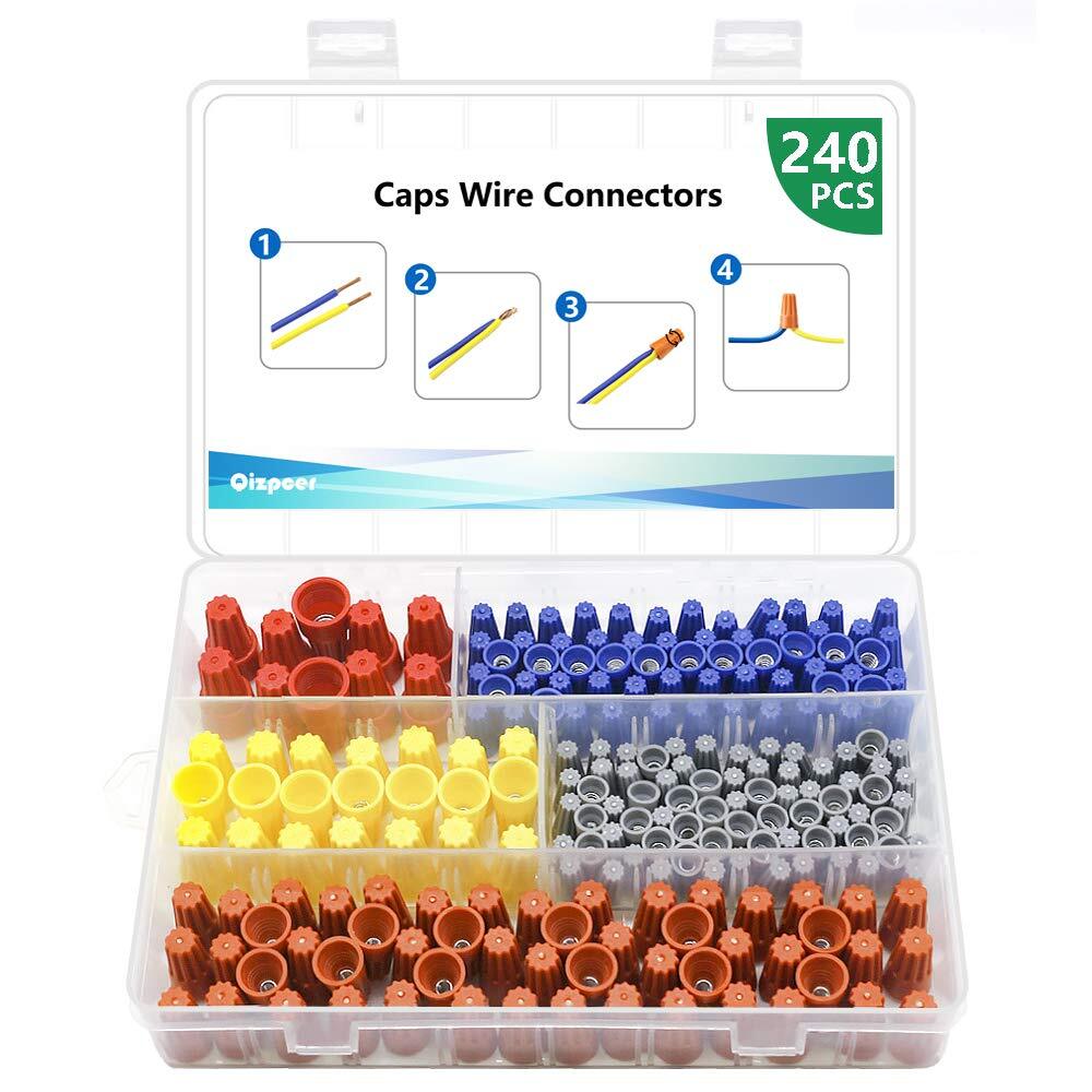 240 Pcs Electrical Wire Connectors Screw [orange, yellow, grey, red, blue]