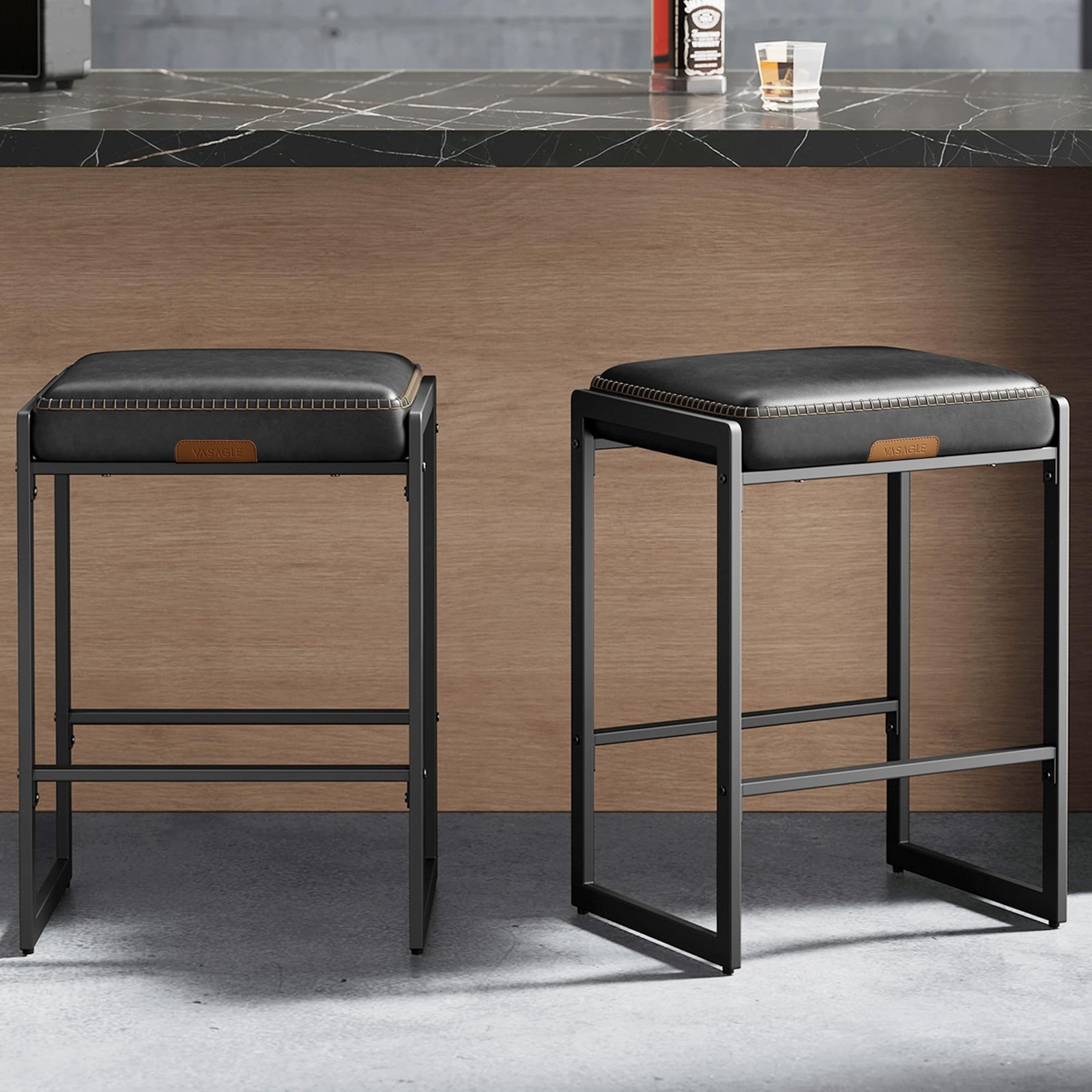 EKHO Collection - Bar Stools Set of 2, Counter Height Bar Stools, Synthetic L...