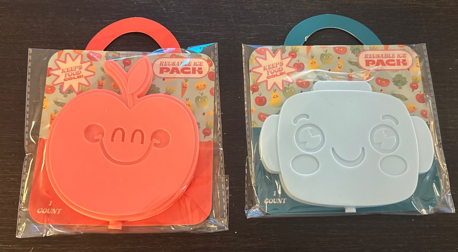 **Set Of 2 Reusable Ice Packs 1 Robot 1 Apple BACK2SCHOOL COLD KIDS LUNCH!! A54