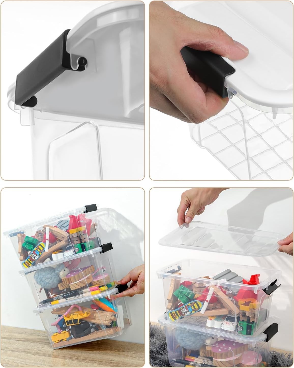 Stackable Plastic Storage Bins with Lids - 6 Pack