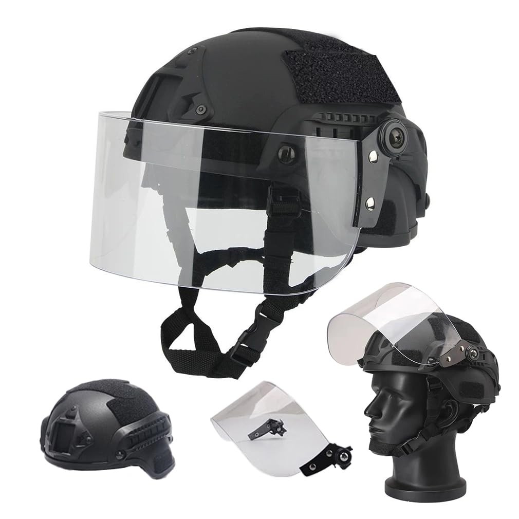 Tactical MICH 2000 Fast Helmet with Clear Riot Visor Face Shield Sliding Gogg...