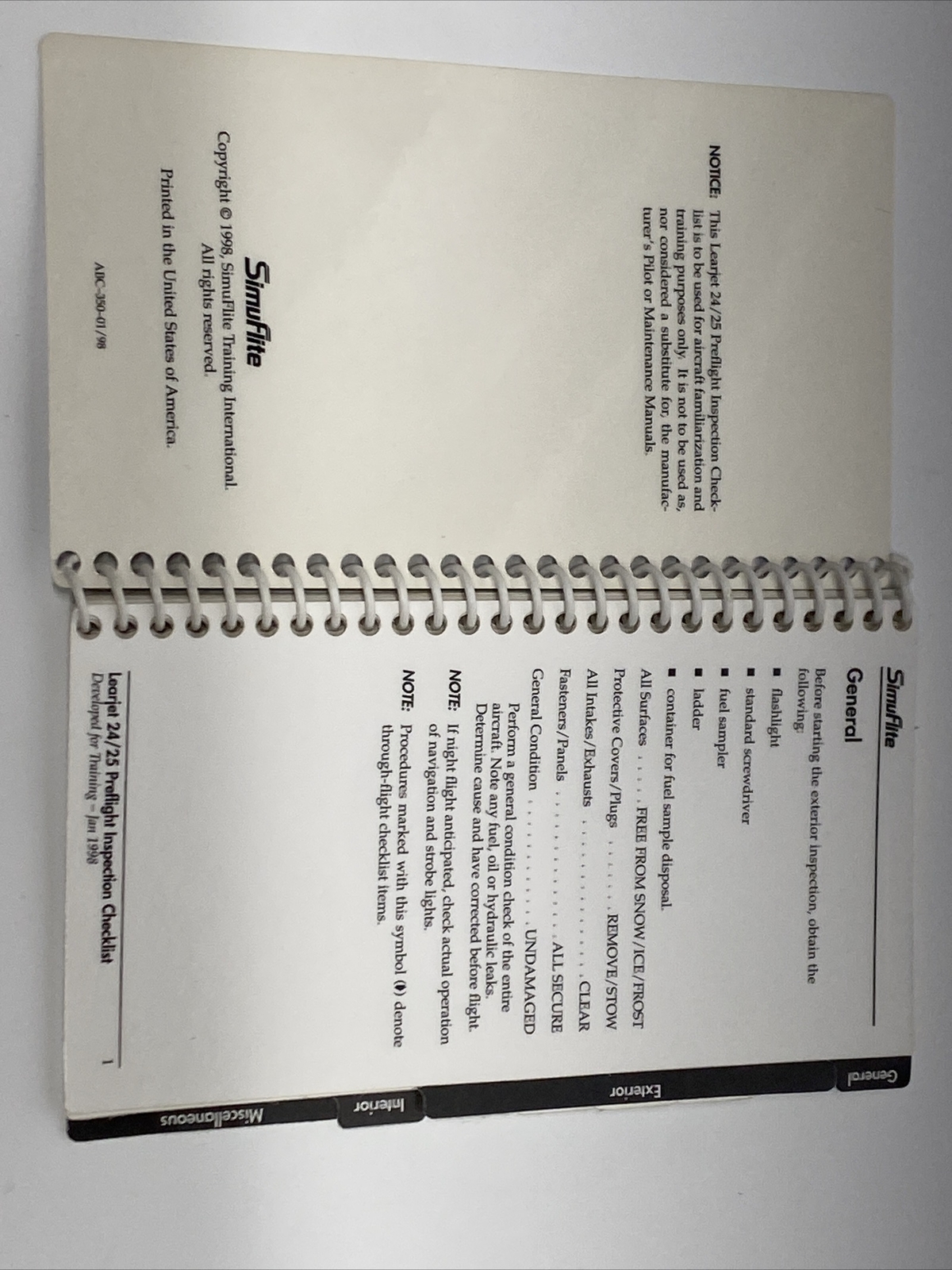 Learjet 24 & Lear jet 25 Preflight Inspection Checklist Handbook Manual
