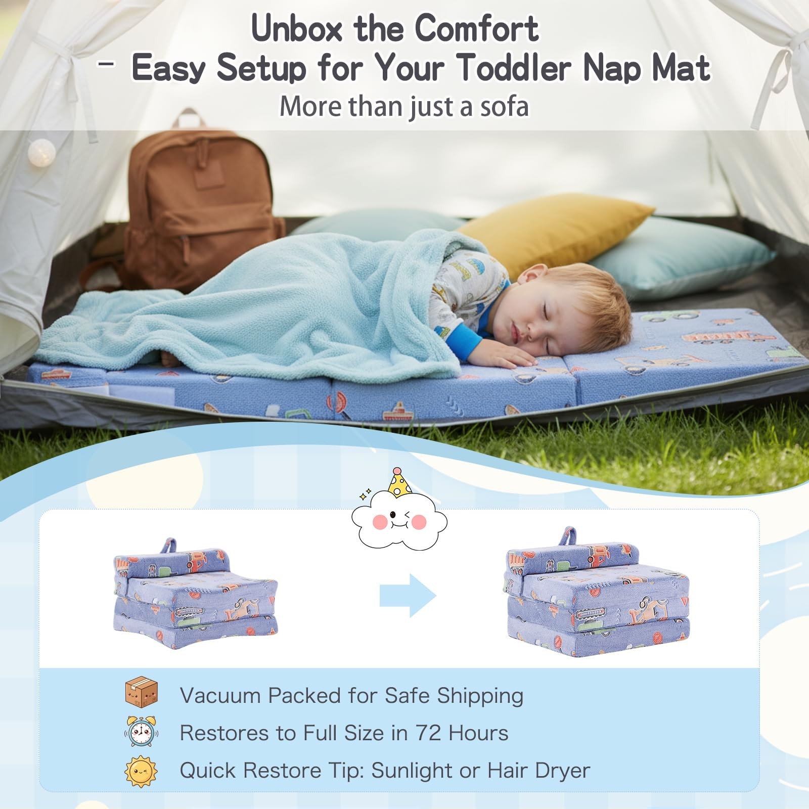 Foldable Floor Mattress for -Glow in The Dark Nap Mat with Storage Bag, Porta...