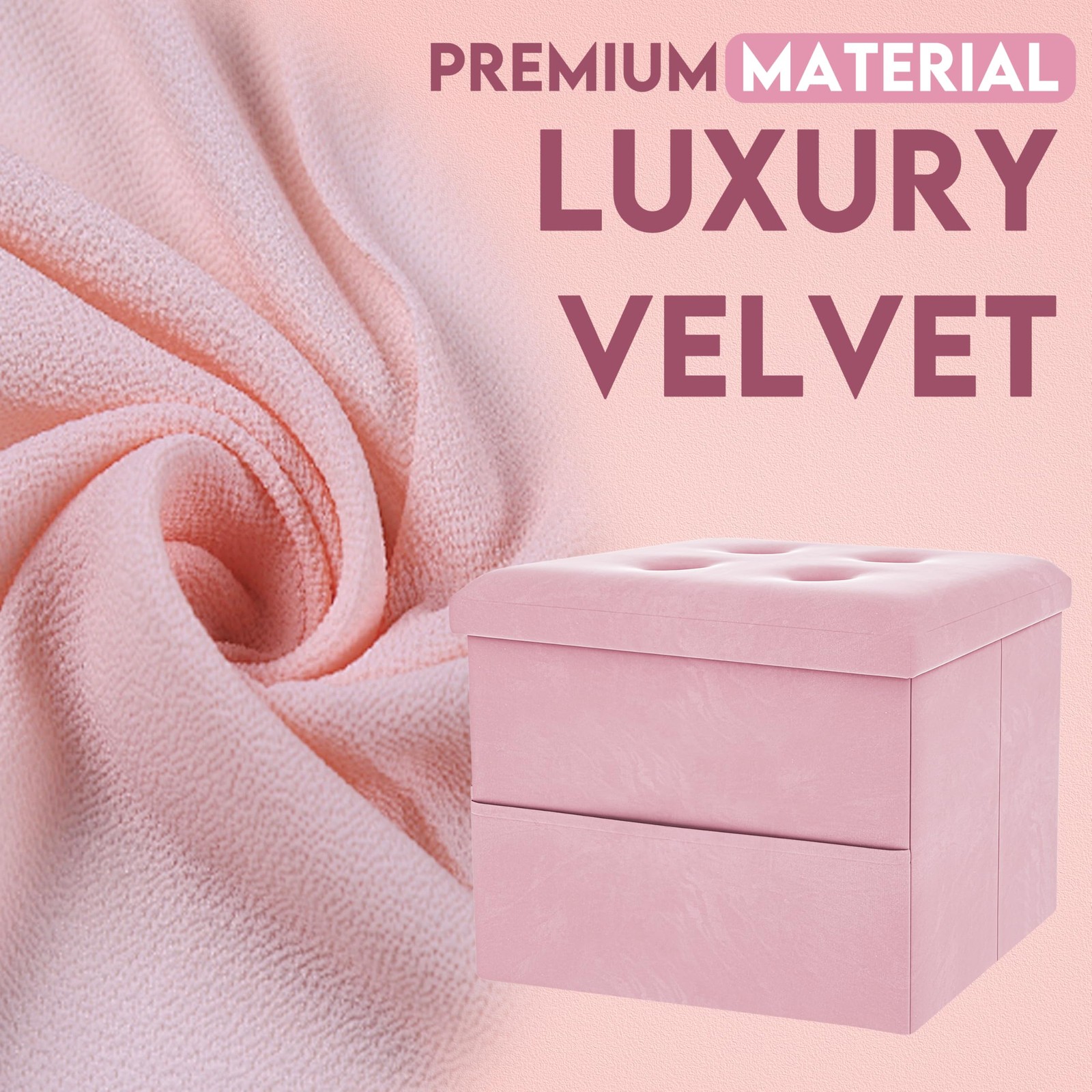 Small Storage Ottoman Foot Rest, Velvet Ottoman with Storage and Side Pocket,...