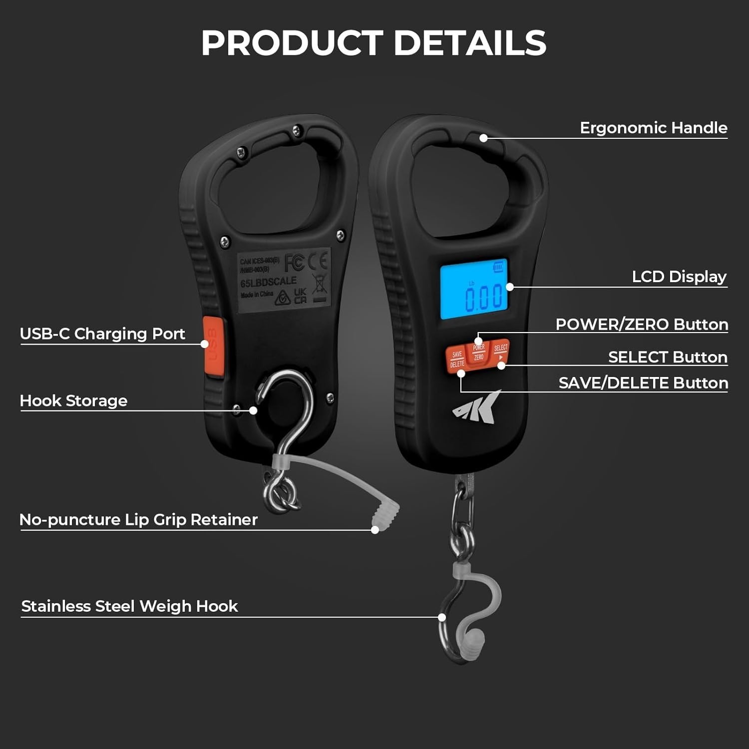 Compact ToughTide Fishing Scale - 65lb Digital Weight with Memory Function & USB
